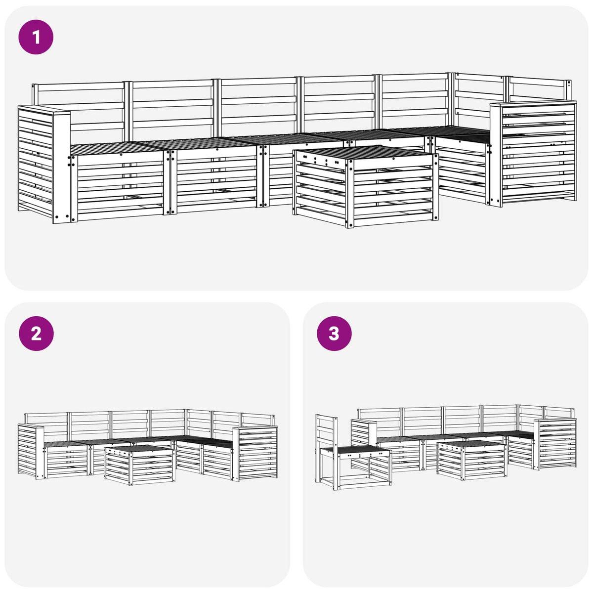 Set vanjskih sofa 7 kom. Bijela Čvrsto drvo akacije