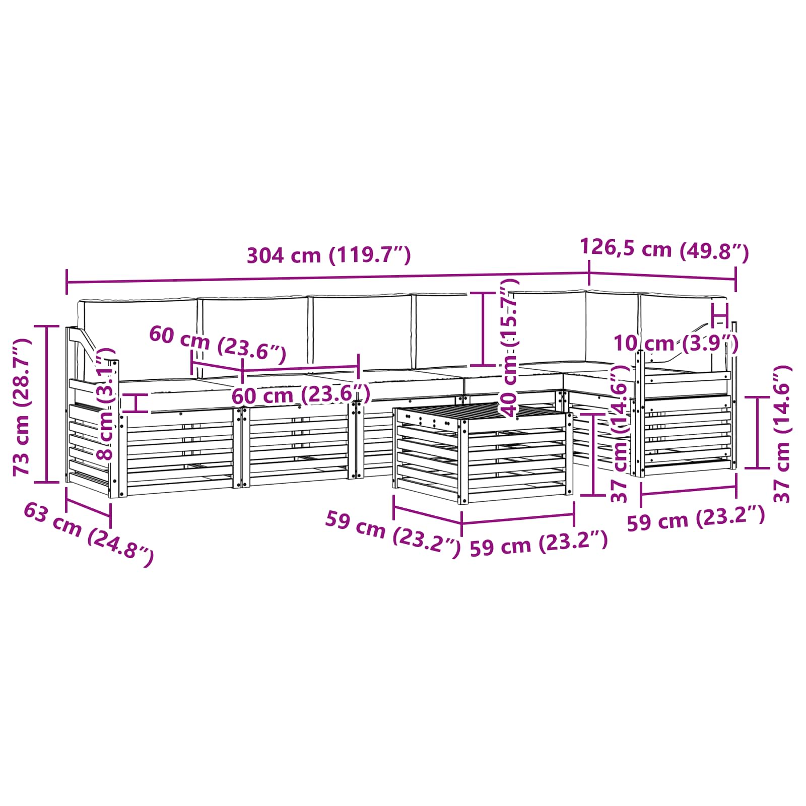 Set vanjskih sofa 7 pcs Bijela i antracit 59 x 59 x 37 cm