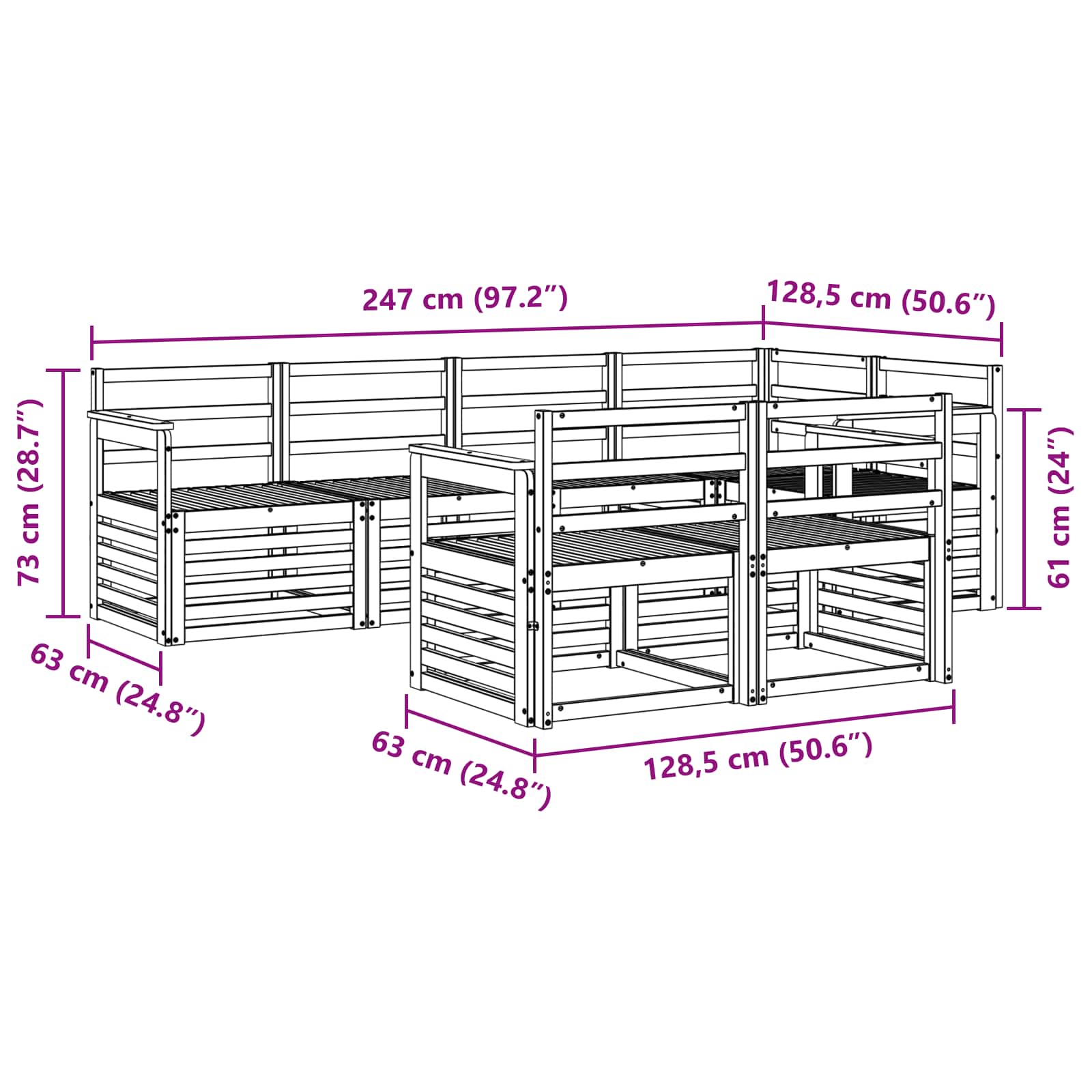 Set vanjskih sofa 7 pcs Bijela 247 x 128,5 x 73 cm