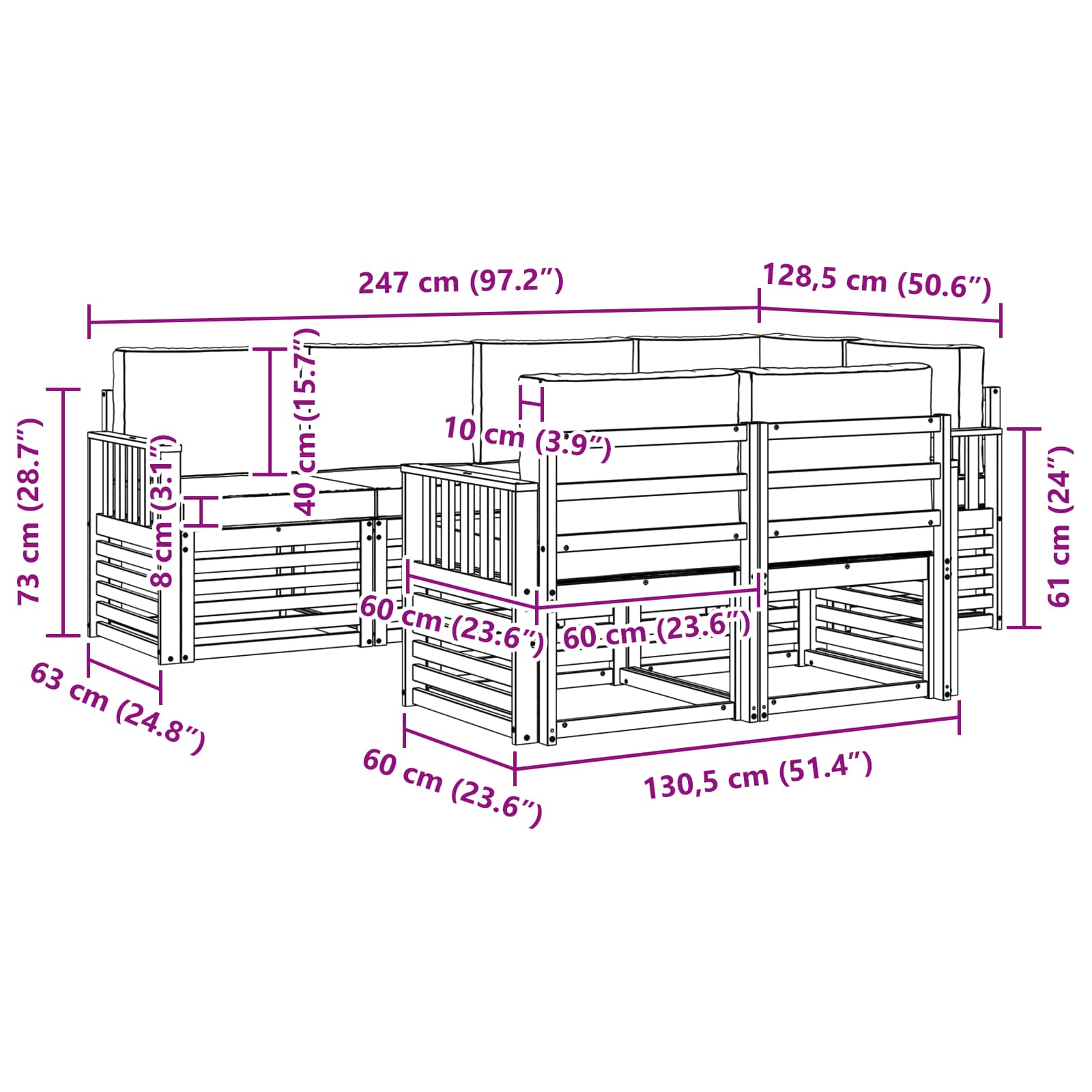 Set vanjskih sofa 7 pcs Bijela i svjetlosiva
