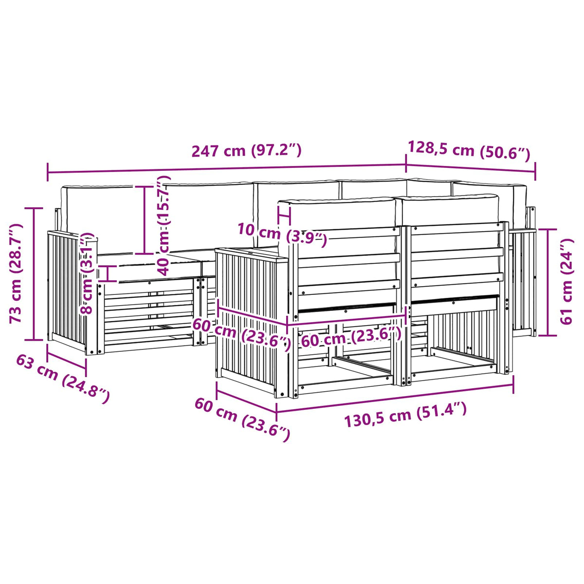 Set vanjskih sofa 7 kom. Bijela i svjetlosiva Poliester 247 x 128,5 x 73 cm