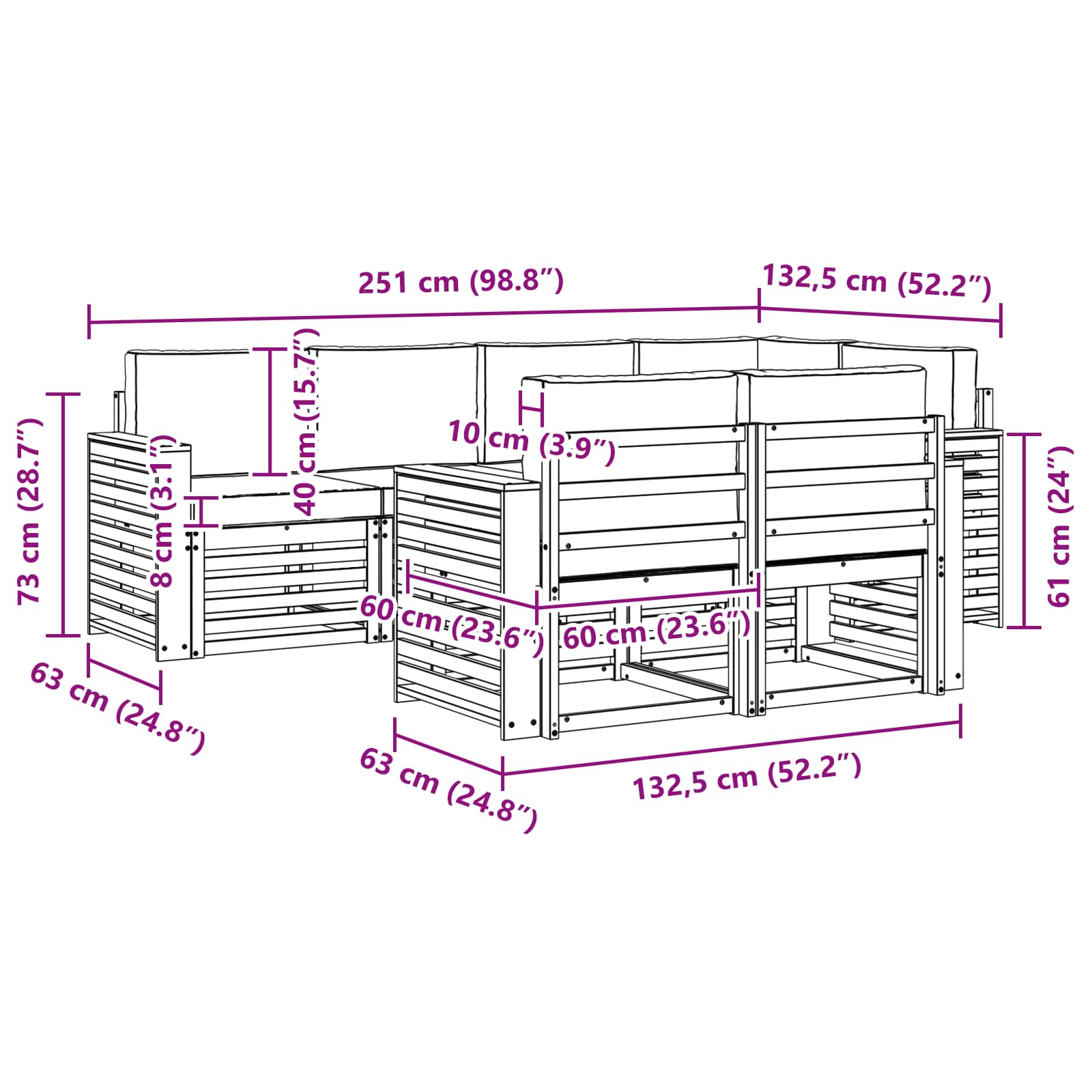 Set vanjskih sofa 7 pcs Bijela i antracit 251 x 132,5 x 73 cm