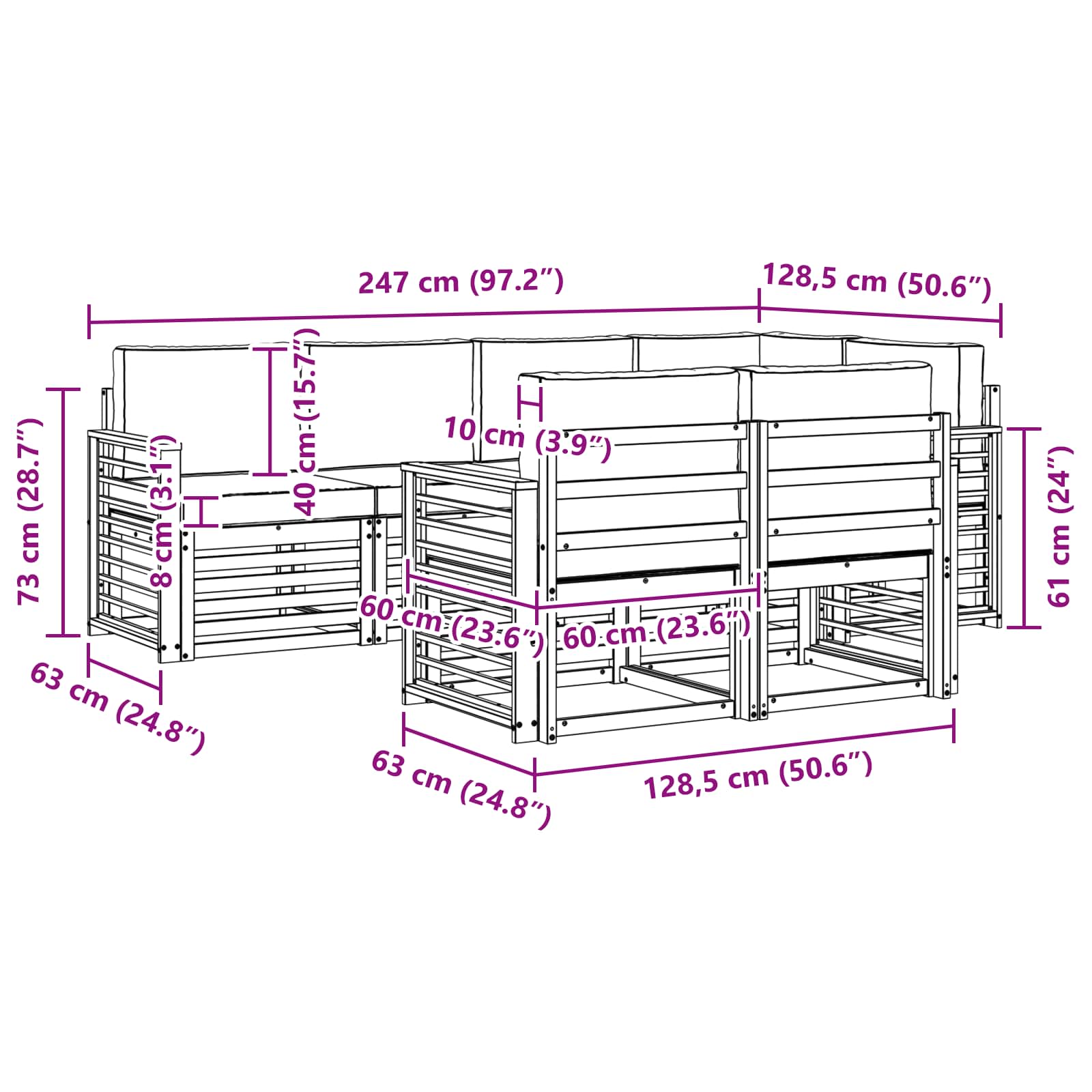 Set vanjskih sofa 7 pcs Bijela i antracit 247 x 128,5 x 73 cm