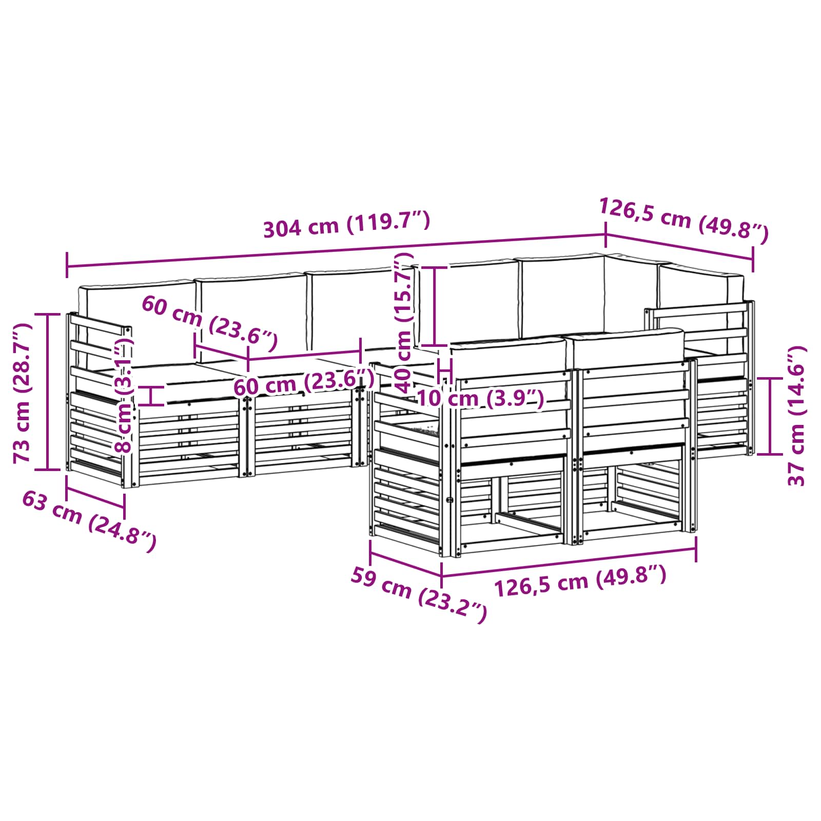 Set vanjskih sofa 8 pcs Bijela i antracit 304 x 126,5 x 73 cm