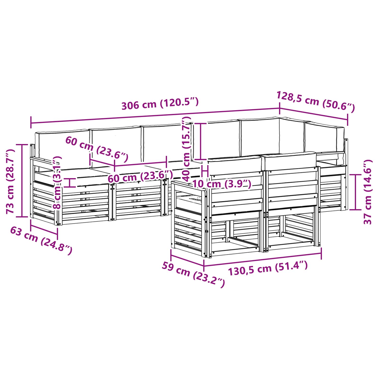 Set vanjskih sofa 8 pcs Bijela i krem 306 x 128,5 x 73 cm