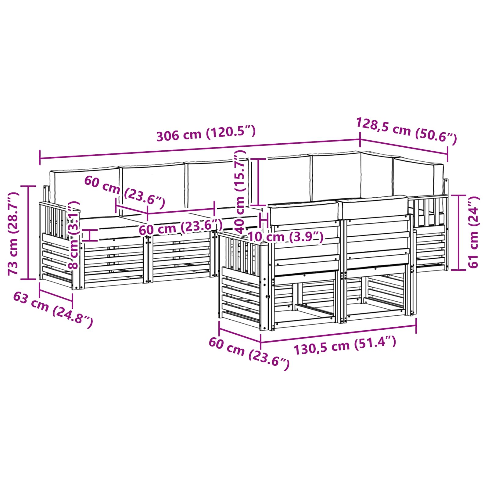 Set vanjskih sofa 8 pcs Bijela i antracit 306 x 128,5 x 73 cm