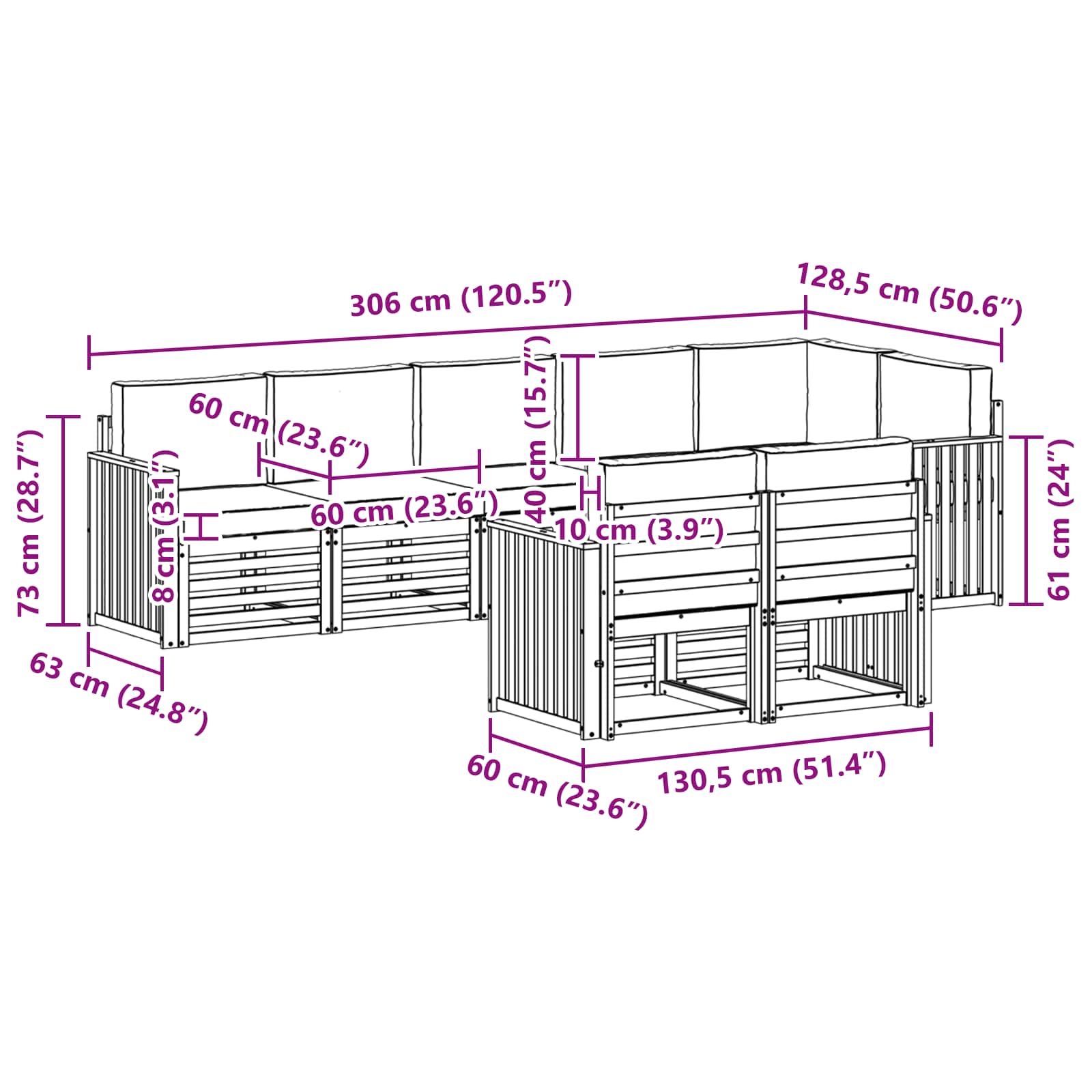 Set vanjskih sofa 8 pcs Bijela i krem 306 x 128,5 x 73 cm