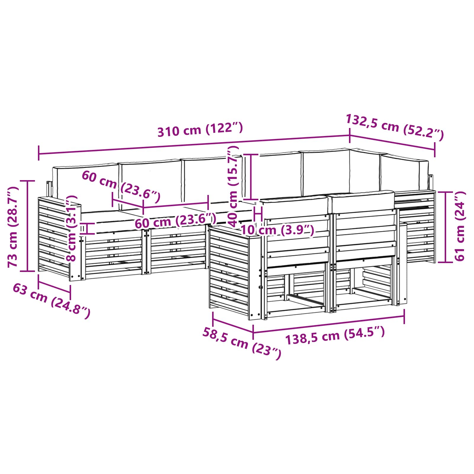 Set vanjskih sofa 8 pcs Bijela i antracit 310 x 132,5 x 73 cm