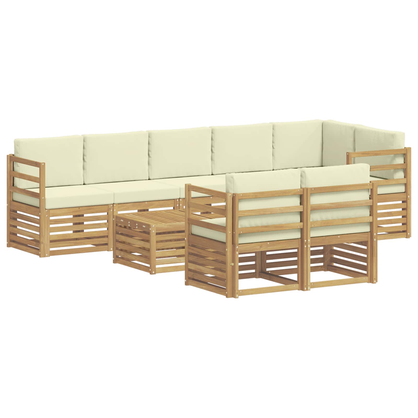 Setovi sofa s jastukom 9 pcs Bijela i krem Čvrsto drvo akacije