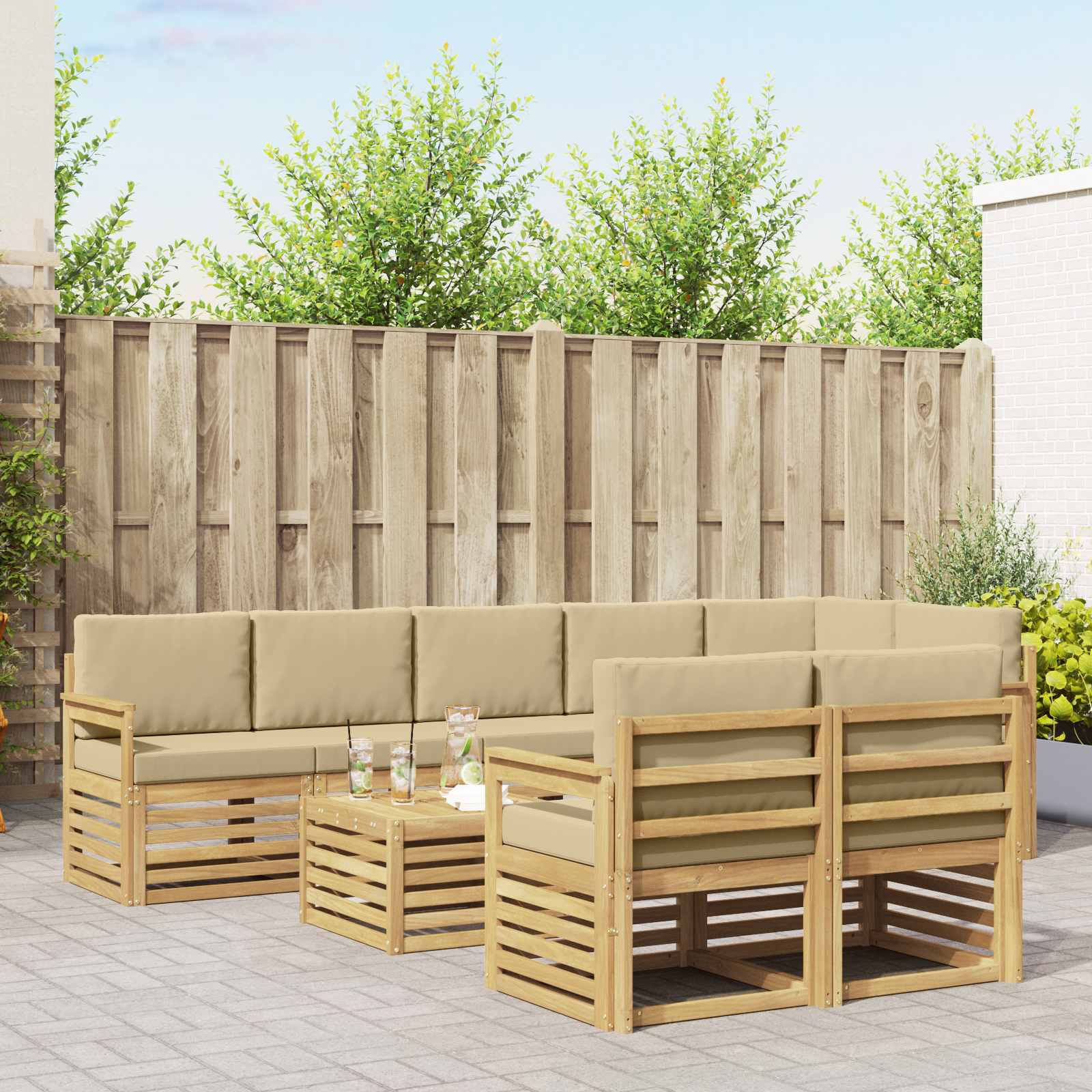 Set vanjskih sofa 8 pcs Bijela i bež 59 x 59 x 37 cm Poliester