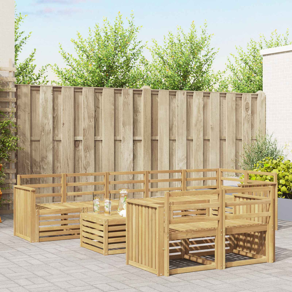 Set vanjskih sofa 9 kom. Bijela Čvrsto drvo akacije