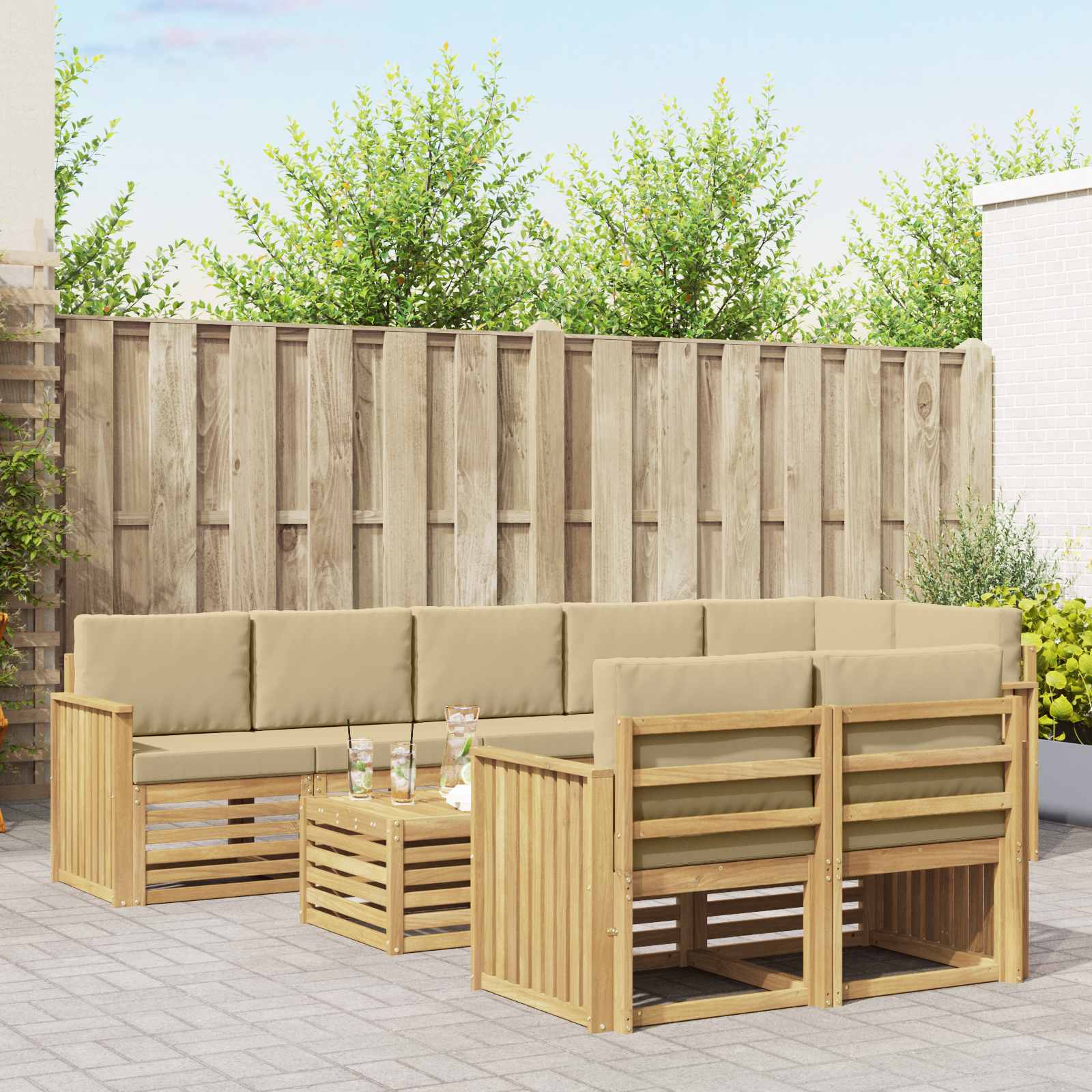 Set vanjskih sofa 9 pcs Bijela i bež 59 x 59 x 37 cm Poliester