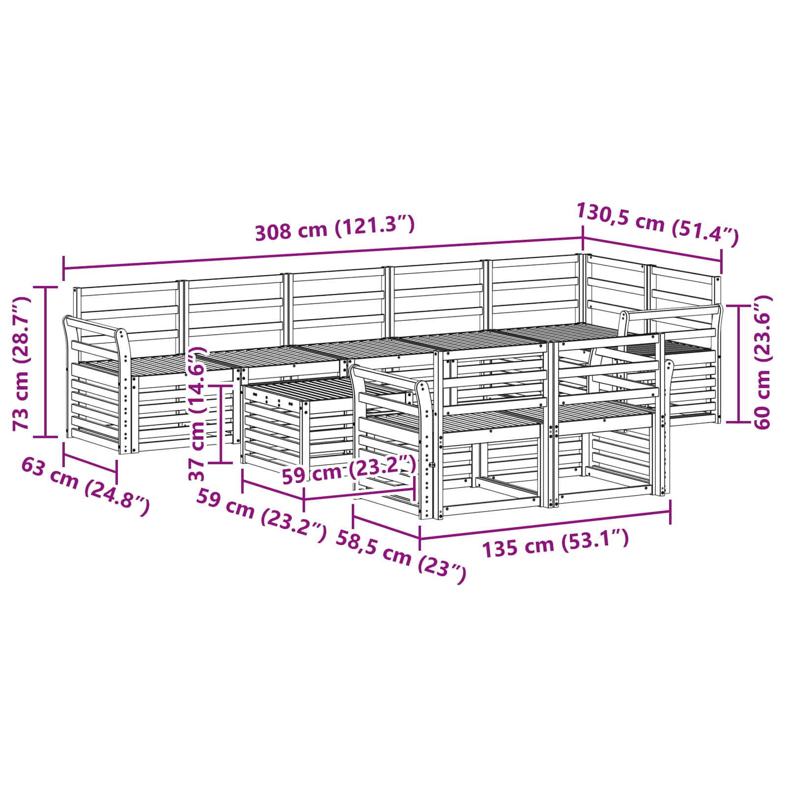 Set vanjskih sofa 9 pcs Bijela 59 x 59 x 37 cm