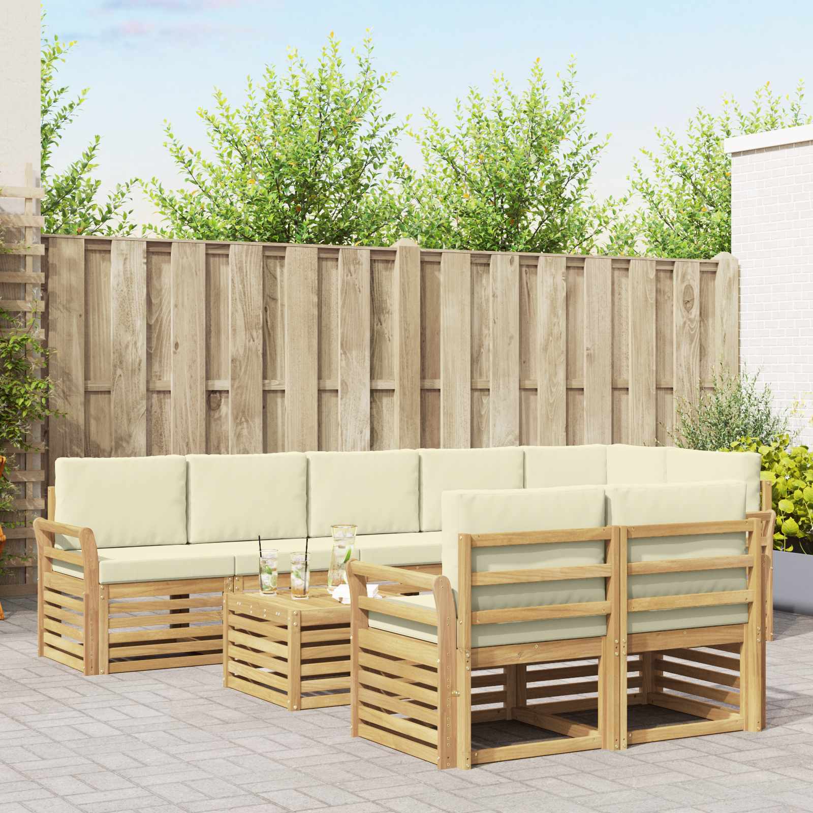 Set vanjskih sofa 9 pcs Bijela i krem 59 x 59 x 37 cm Poliester