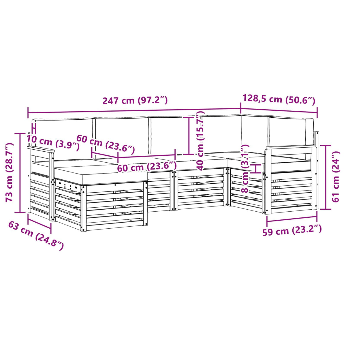 Set vanjskih sofa 6 kom. Bijela i svjetlosiva Poliester 247 x 128,5 x 73 cm