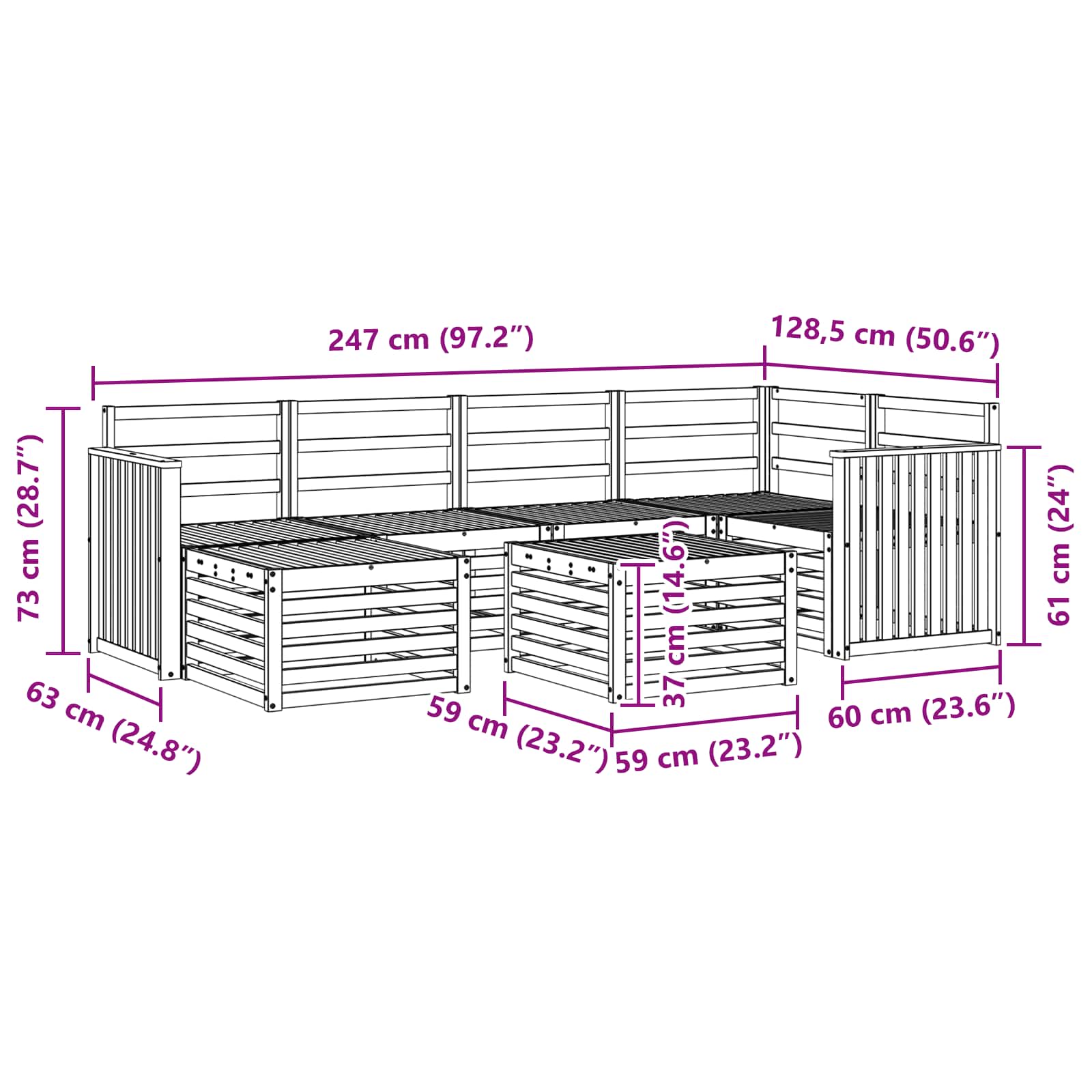 Set vanjskih sofa 7 pcs Bijela Poliester
