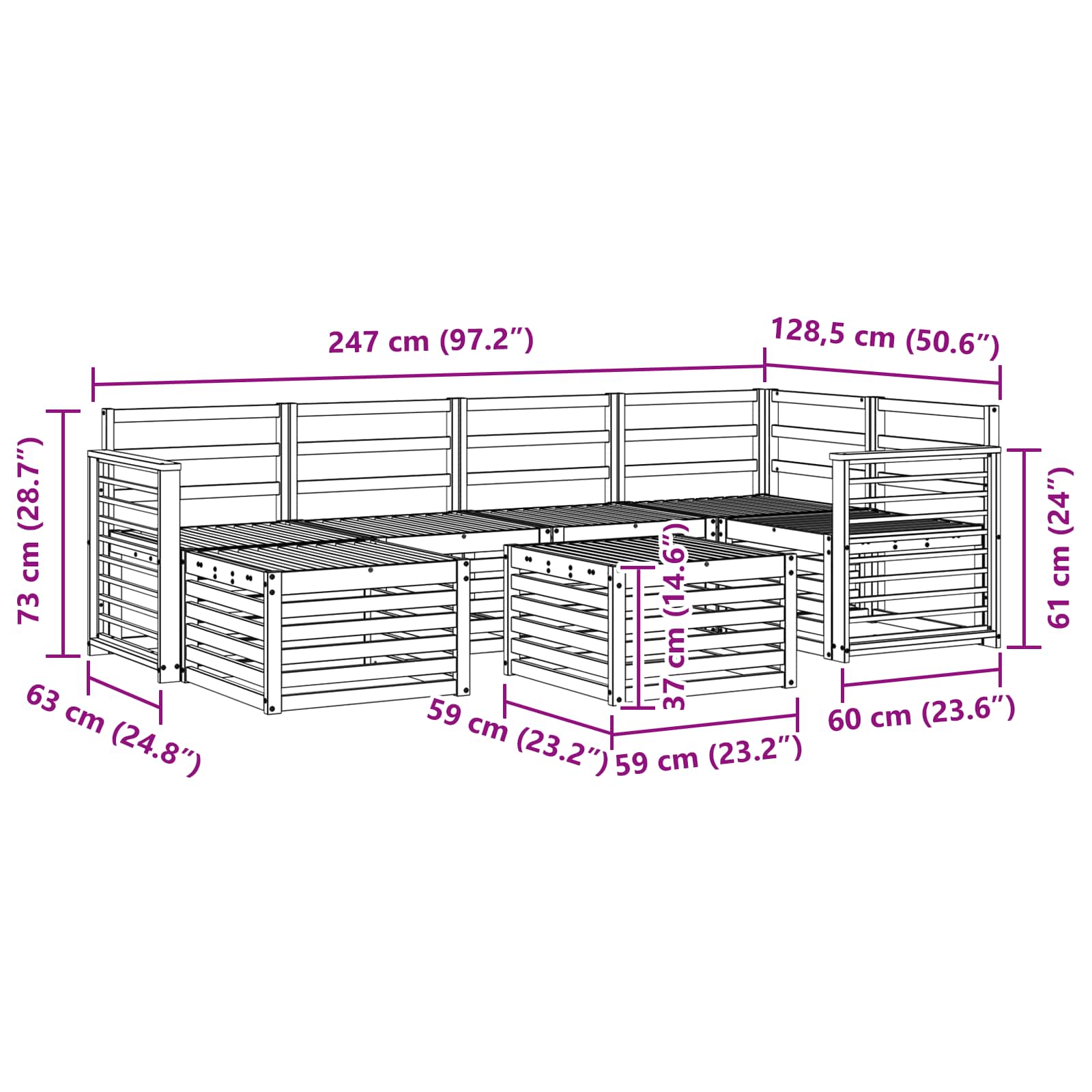 Set vanjskih sofa 7 kom. Bijela Poliester