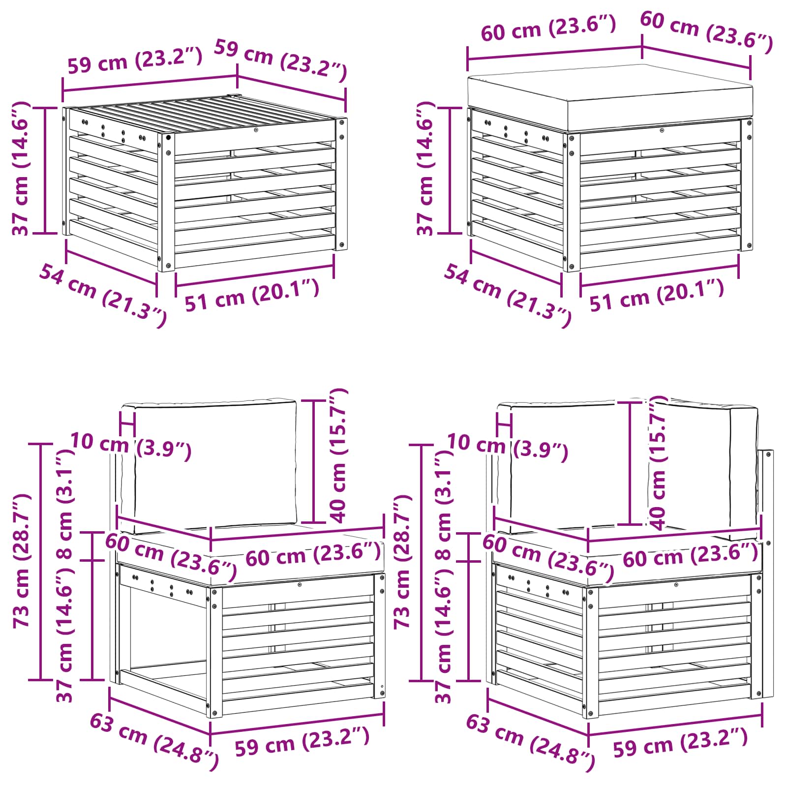 Set vanjskih sofa 7 pcs Bijela i svijetlosiva 59 x 59 x 37 cm