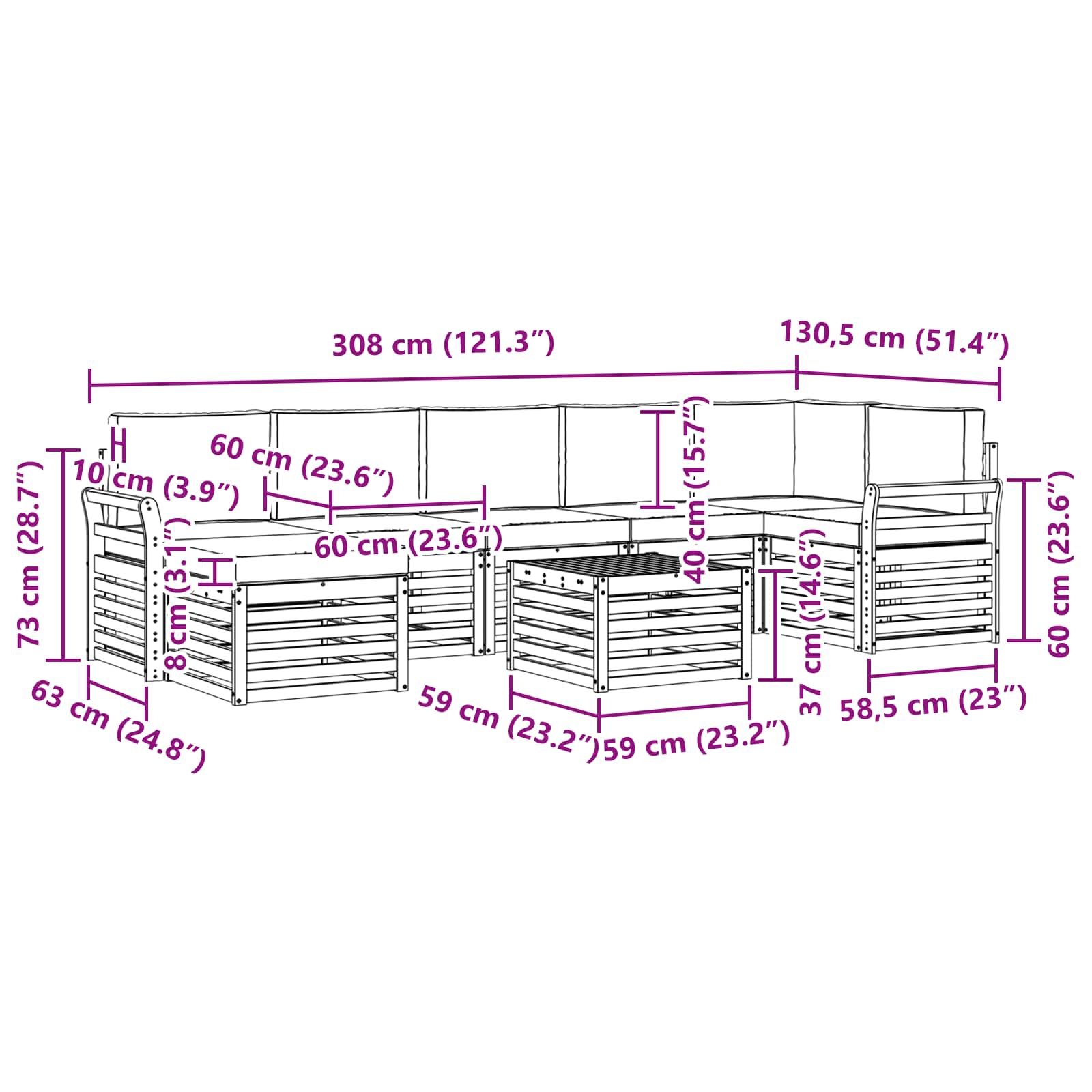 Set vanjskih sofa 8 pcs Bijela i krem 59 x 59 x 37 cm Poliester