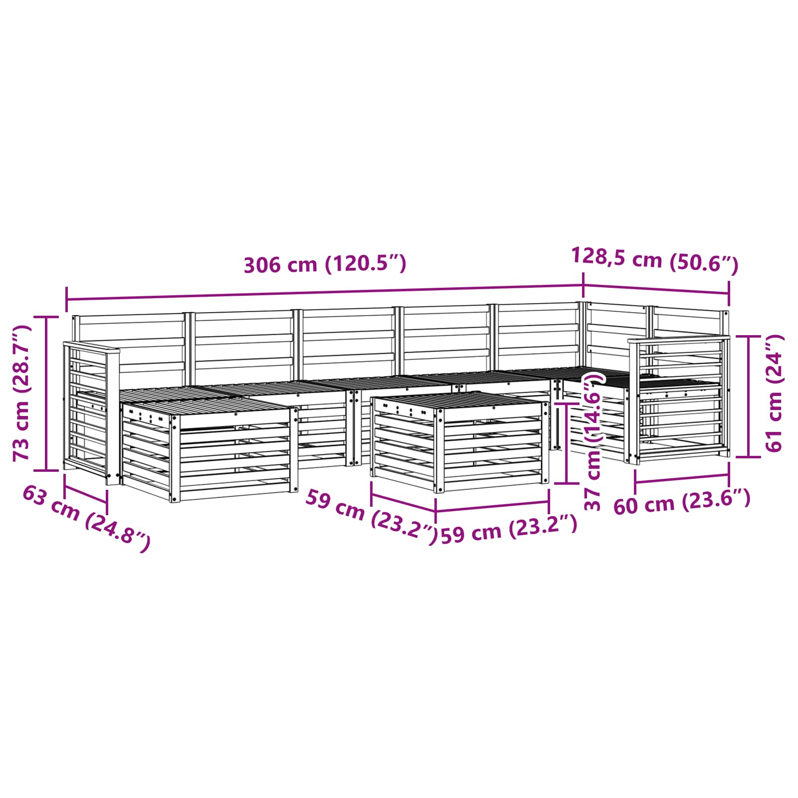 Set vanjskih sofa 8 pcs Bijela 59 x 59 x 37 cm