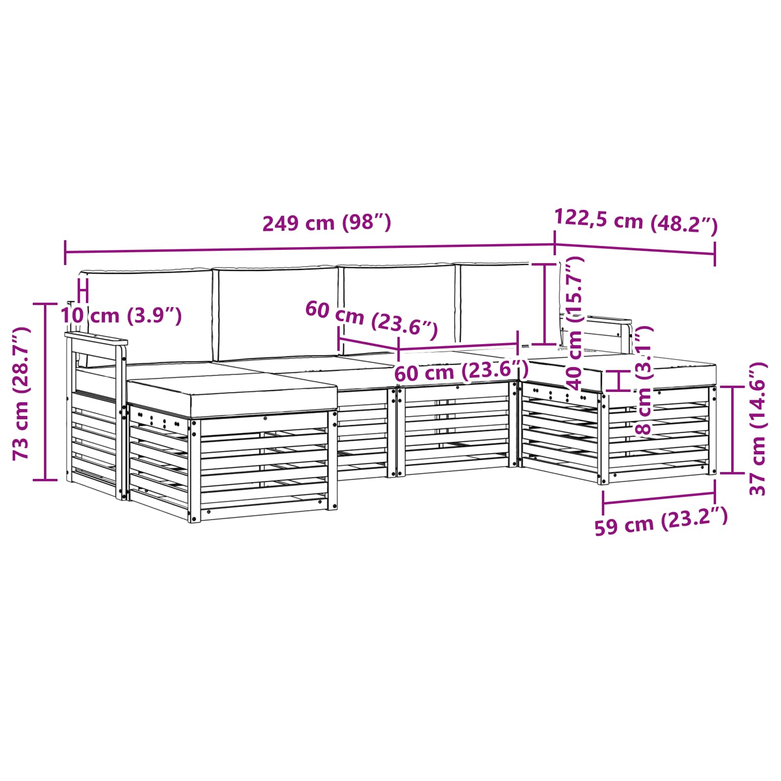 Set vanjskih sofa 5 pcs Bijela i Bež 249 x 122,5 x 73 cm