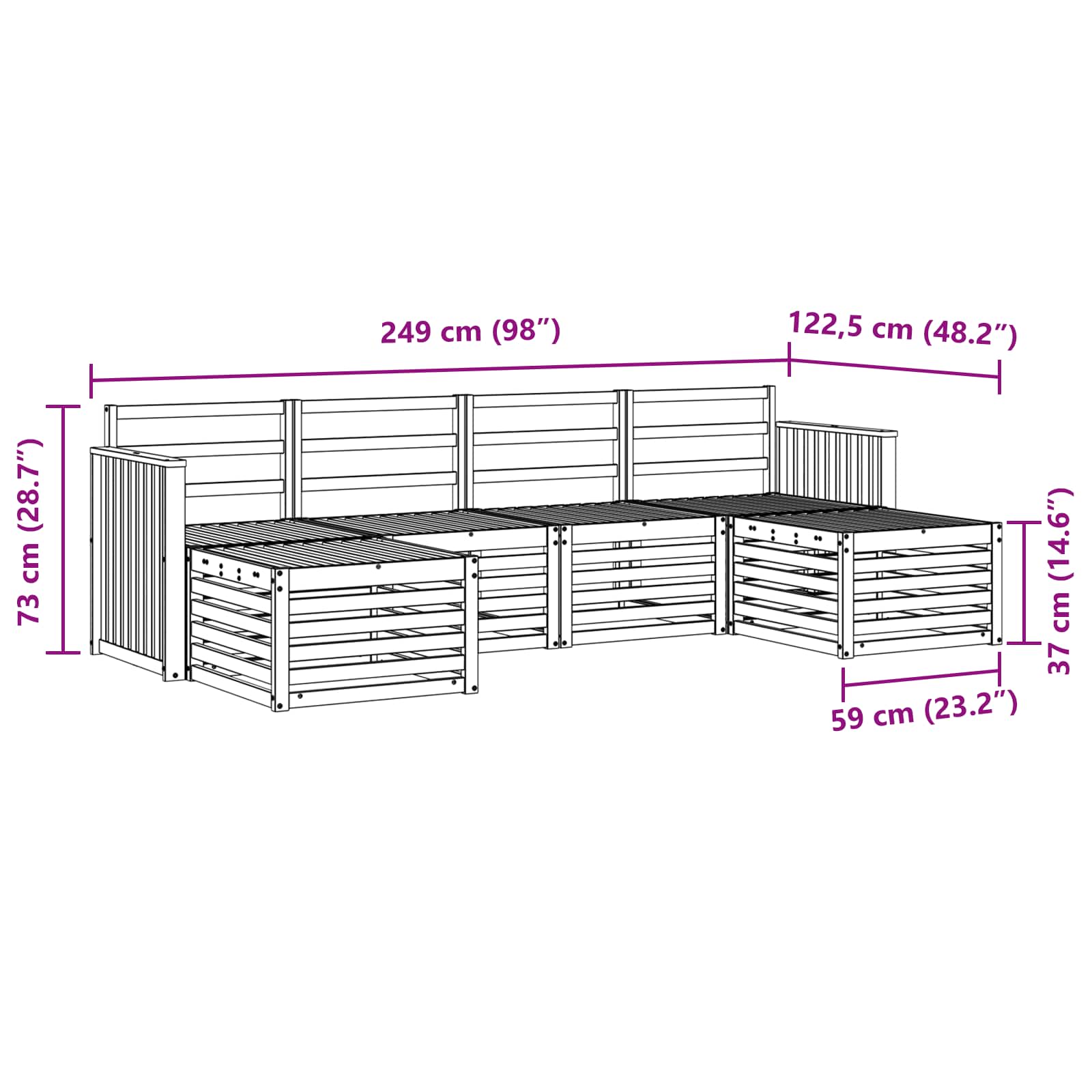 Set vanjskih sofa 6 pcs Bijela 249 x 122,5 x 73 cm