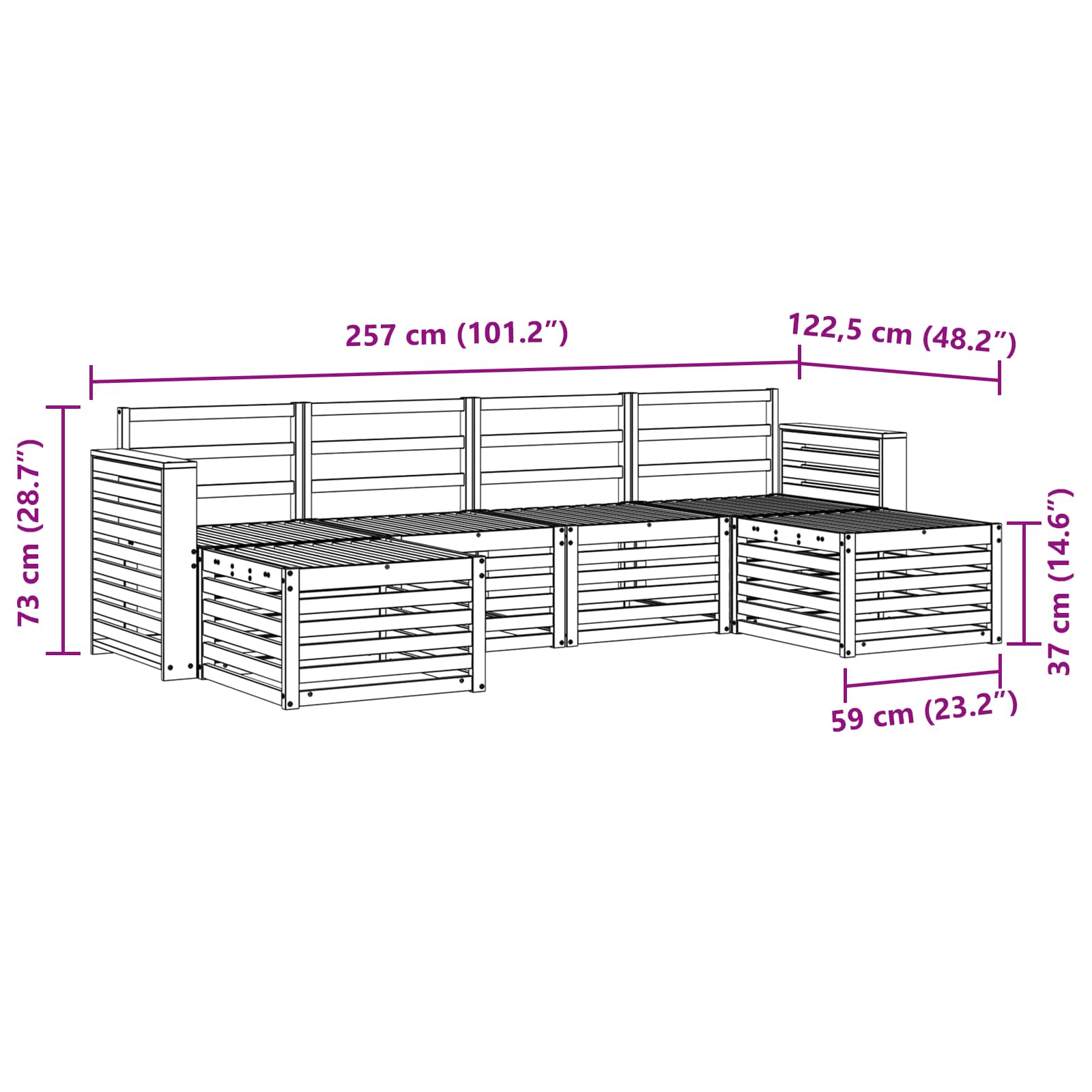 Set vanjskih sofa 6 pcs Bijela 257 x 122,5 x 73 cm