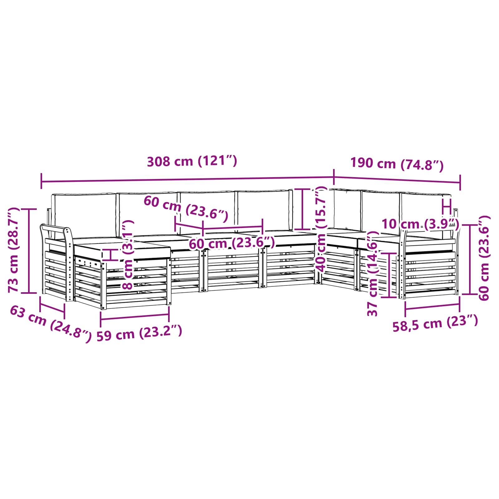 Set vanjskih sofa 8 pcs Bijela i svjetlosiva 308 x 190 x 73 cm