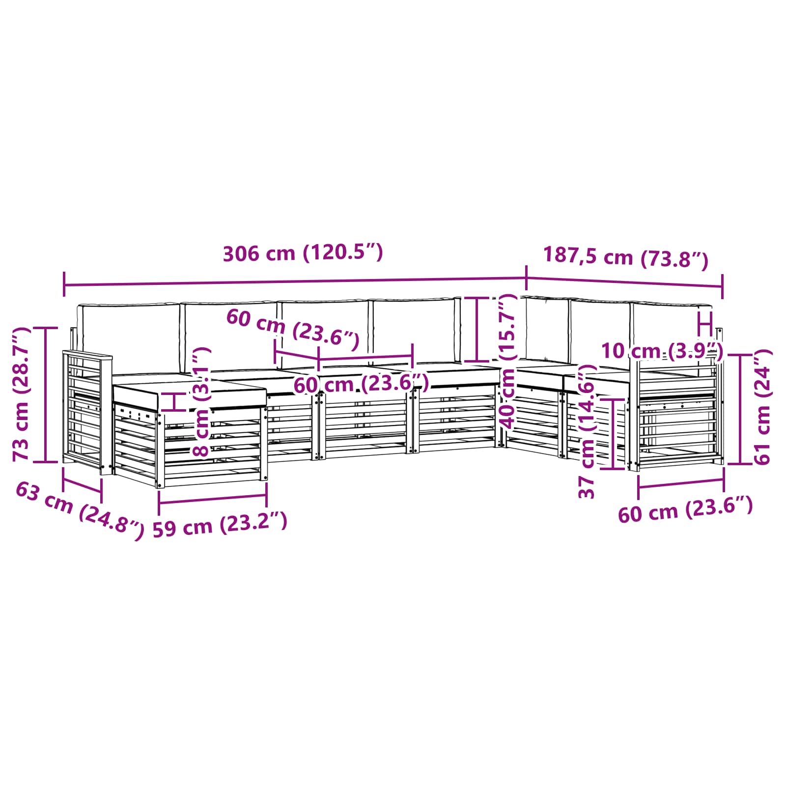 Set vanjskih sofa 8 pcs Bijela i krem 306 x 187,5 x 73 cm