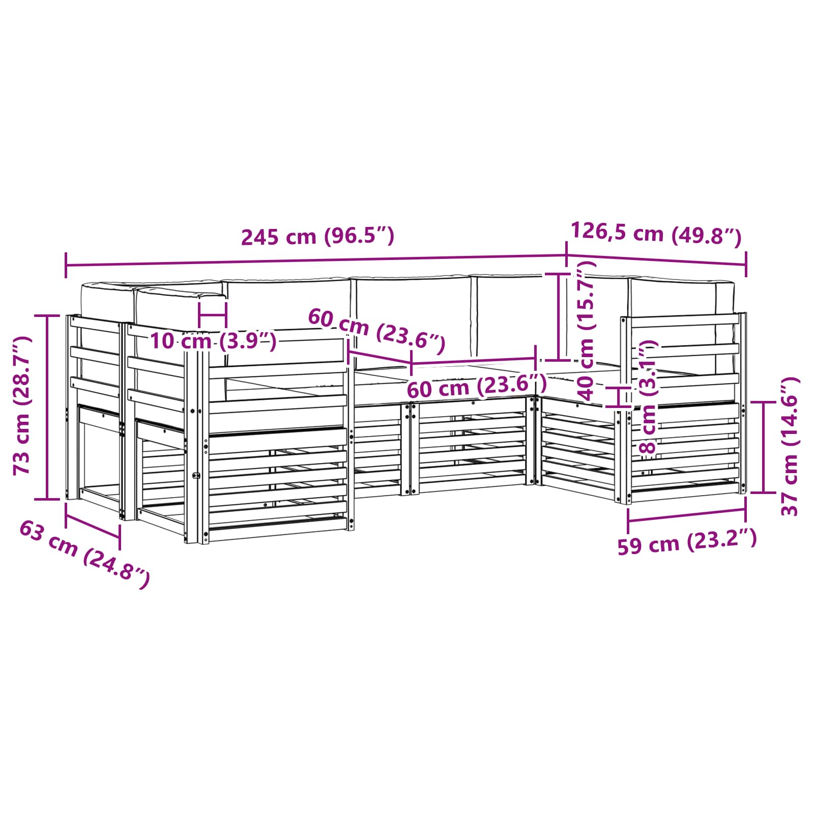 Sekcijska garnitura 6 pcs Bijela i antracit 245 x 126,5 x 73 cm