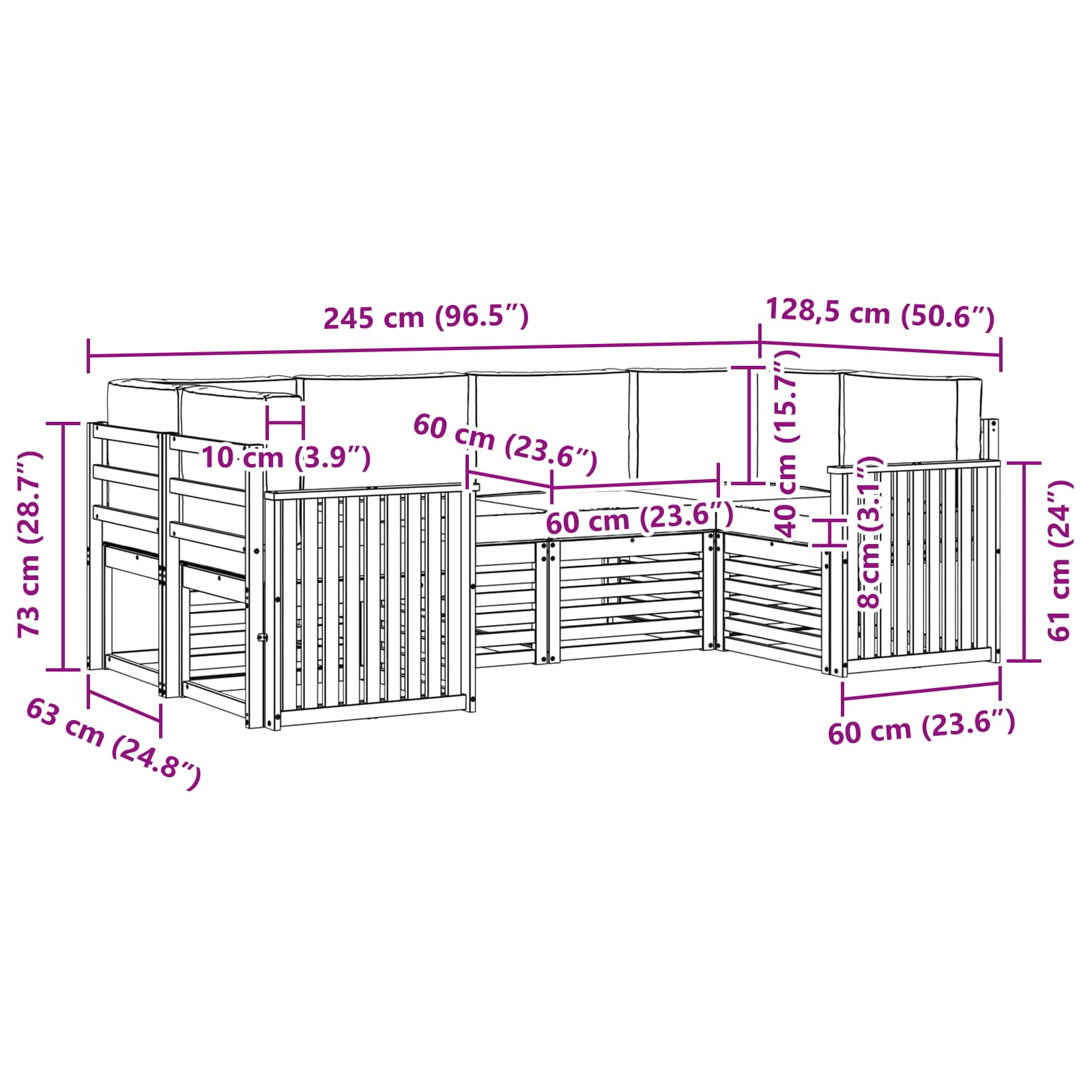 Set vanjskih sofa 6 pcs Bijela i bež 245 x 128,5 x 73 cm