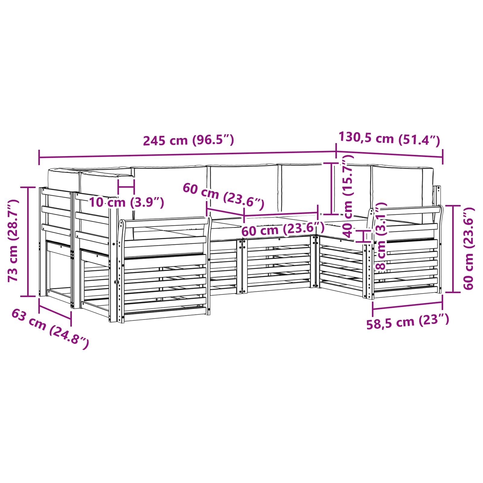 Set vanjskih sofa 6 pcs Bijela i antracit 245 x 130,5 x 73 cm