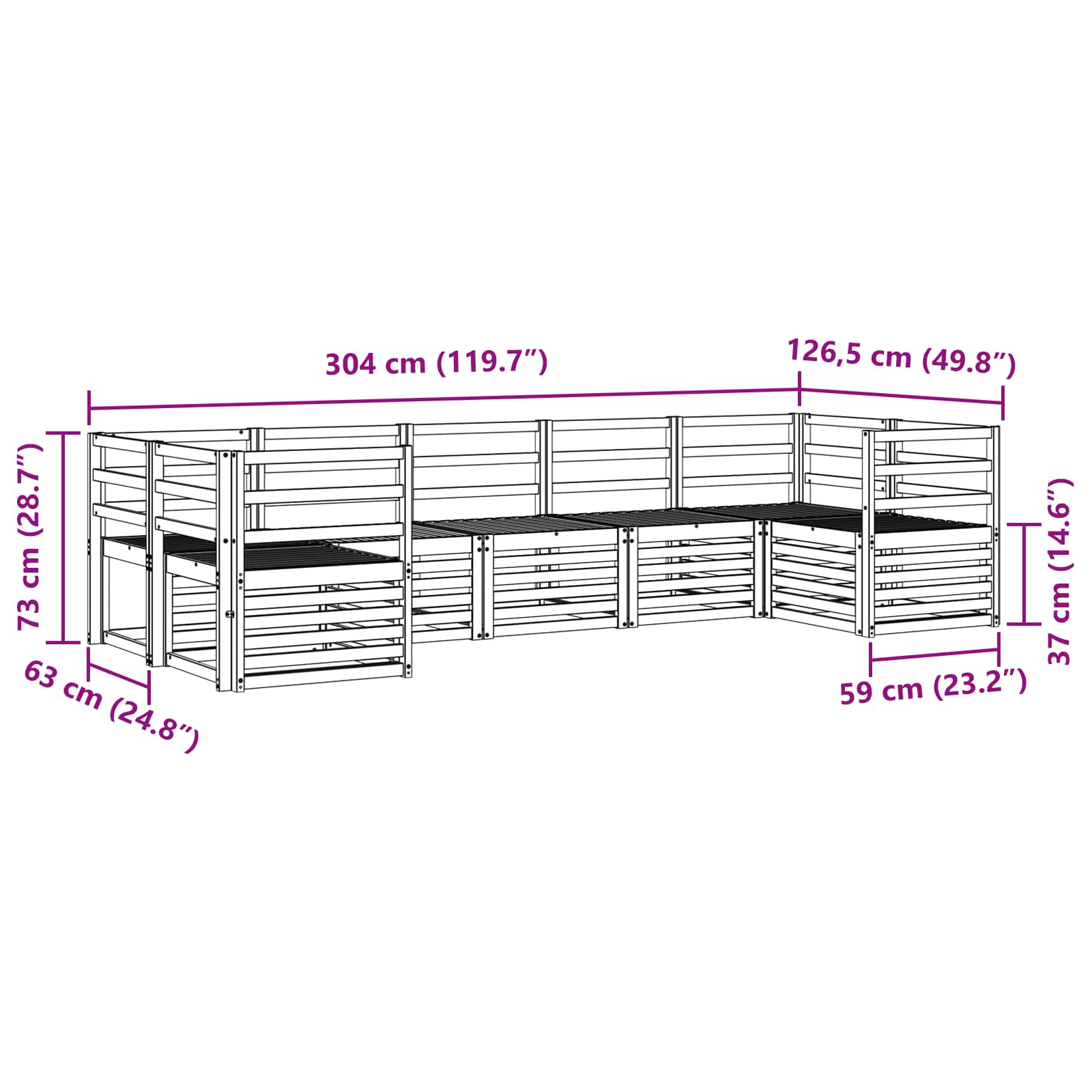 Set vanjskih sofa 7 pcs Bijela 304 x 126,5 x 73 cm