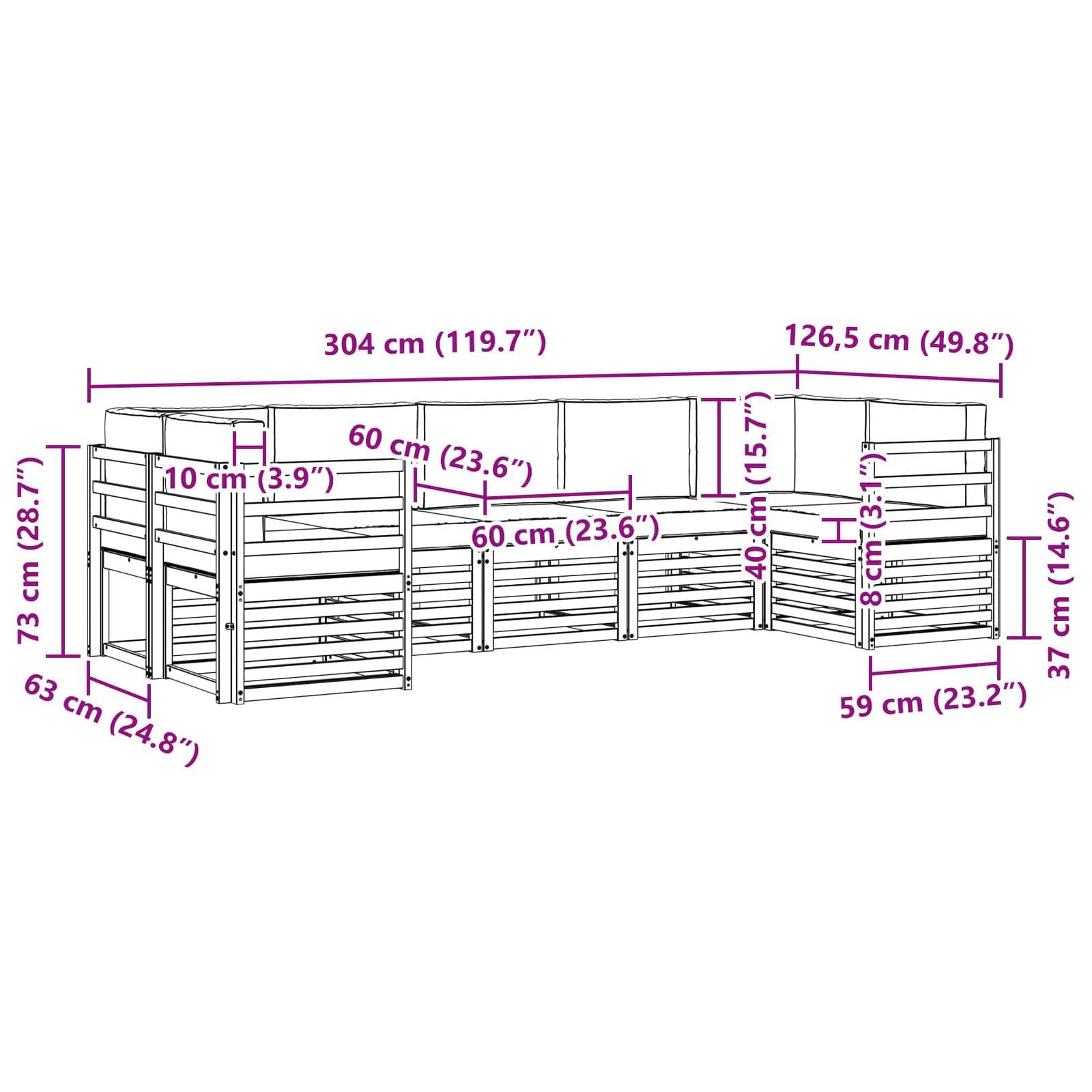Sekcijska garnitura 7 pcs Bijela i bež 304 x 126,5 x 73 cm