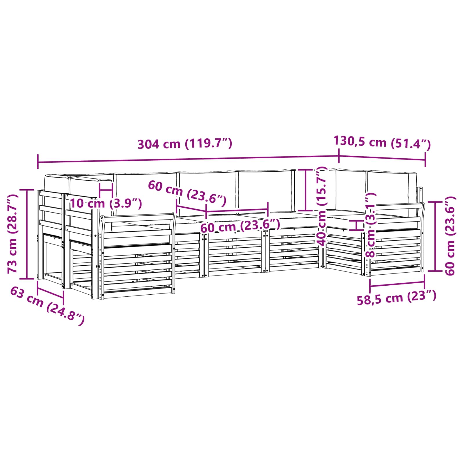 Set vanjskih sofa 7 pcs Bijela i antracit 304 x 130,5 x 73 cm