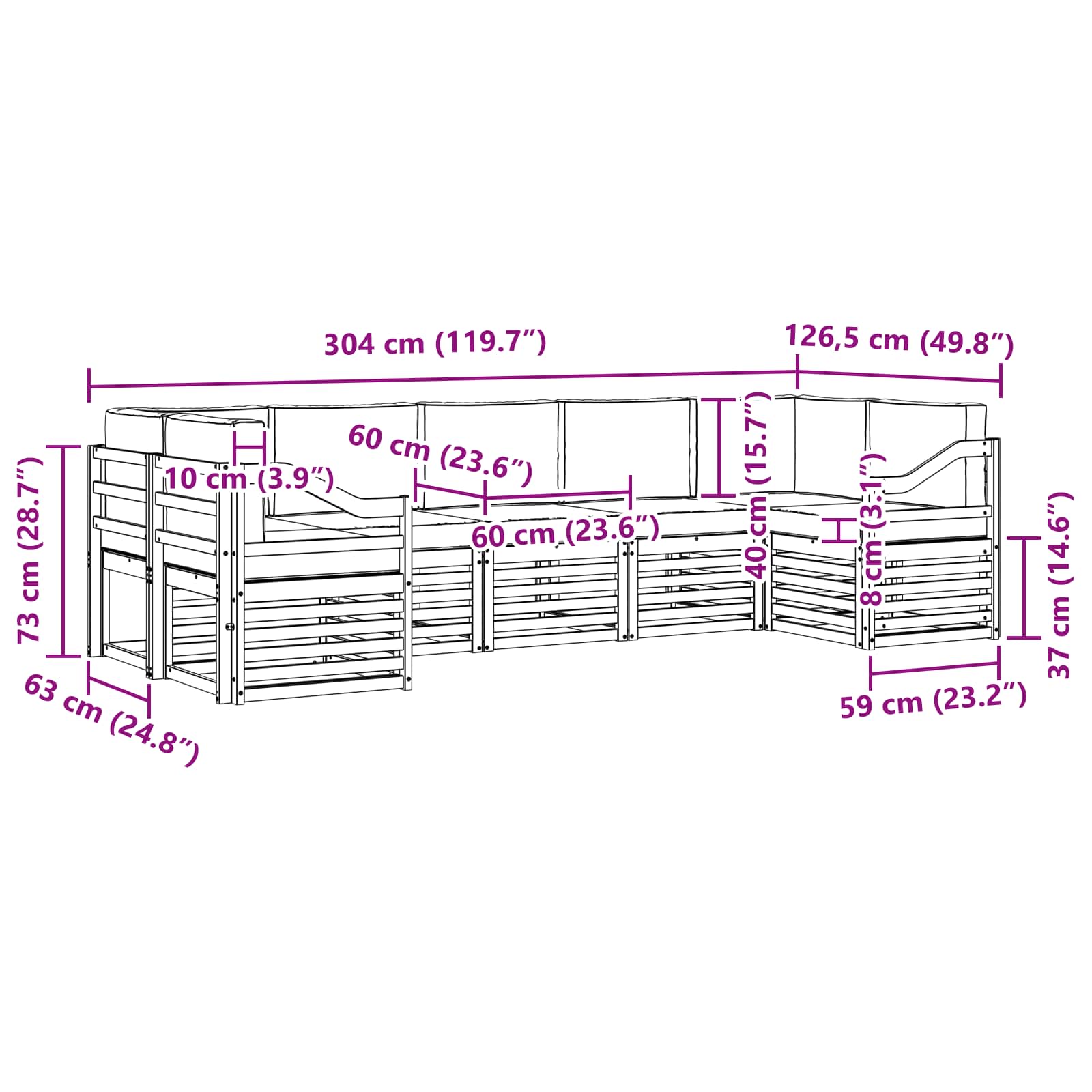 Sekcijska garnitura 7 pcs Bijela i svjetlosiva