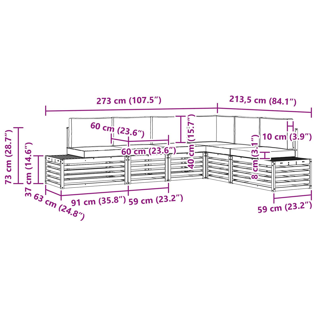 Set vanjskih sofa s jastukom 6 Komad Bijela i bež