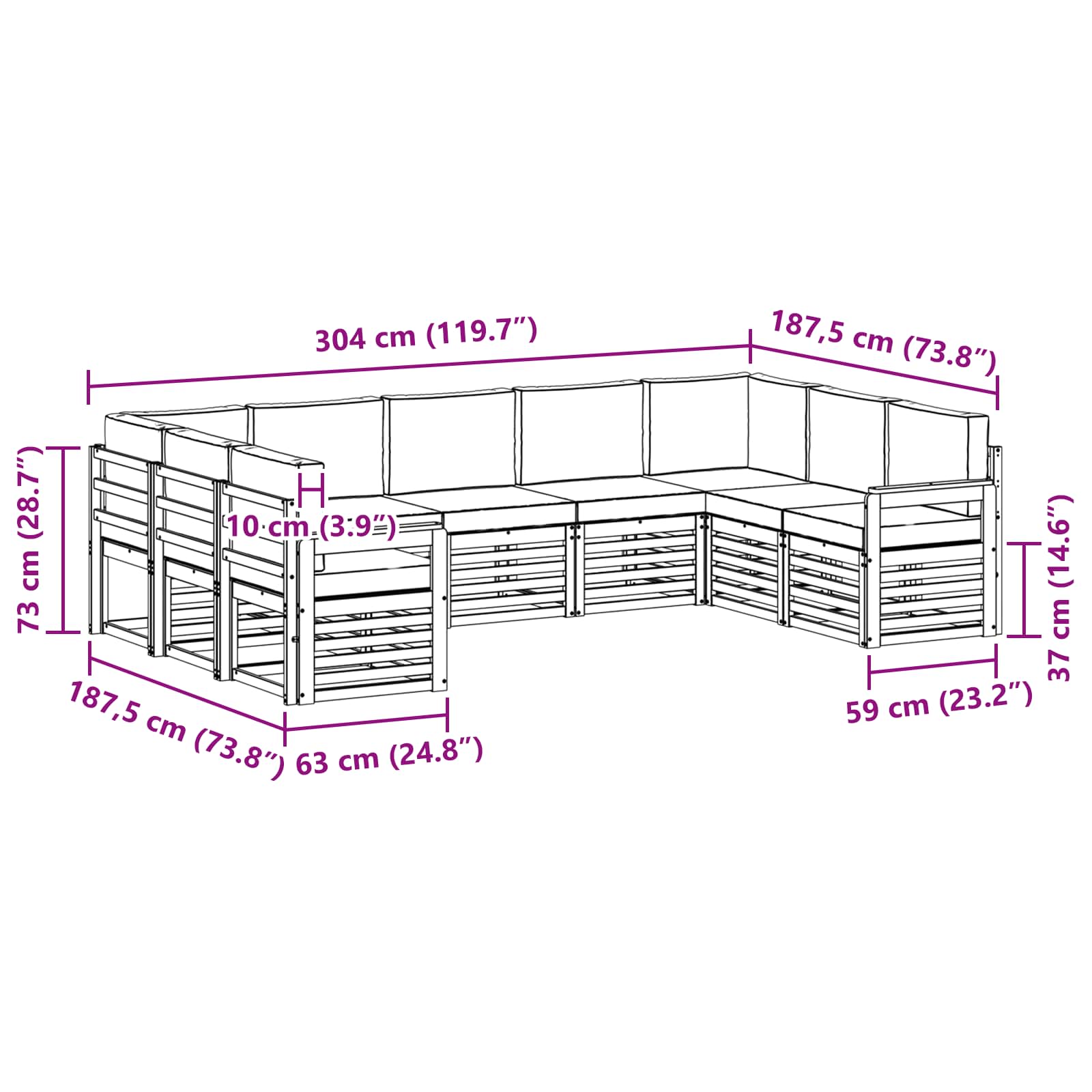 Set vanjskih sofa 7 pcs Bijela i Krem 304 x 128,5 x 73 cm