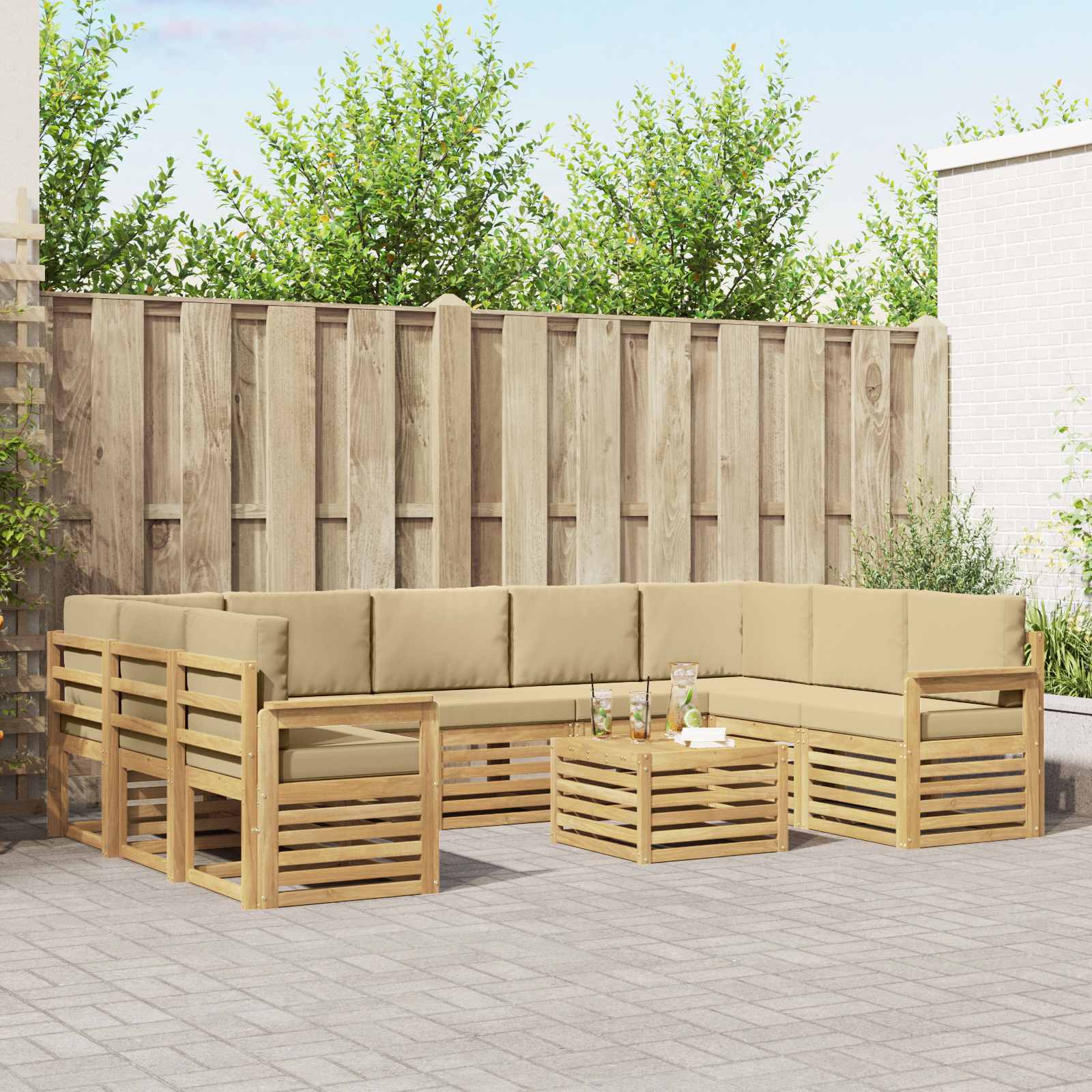 Set vanjskih sofa 10 kom. Bijela i Bež Poliester