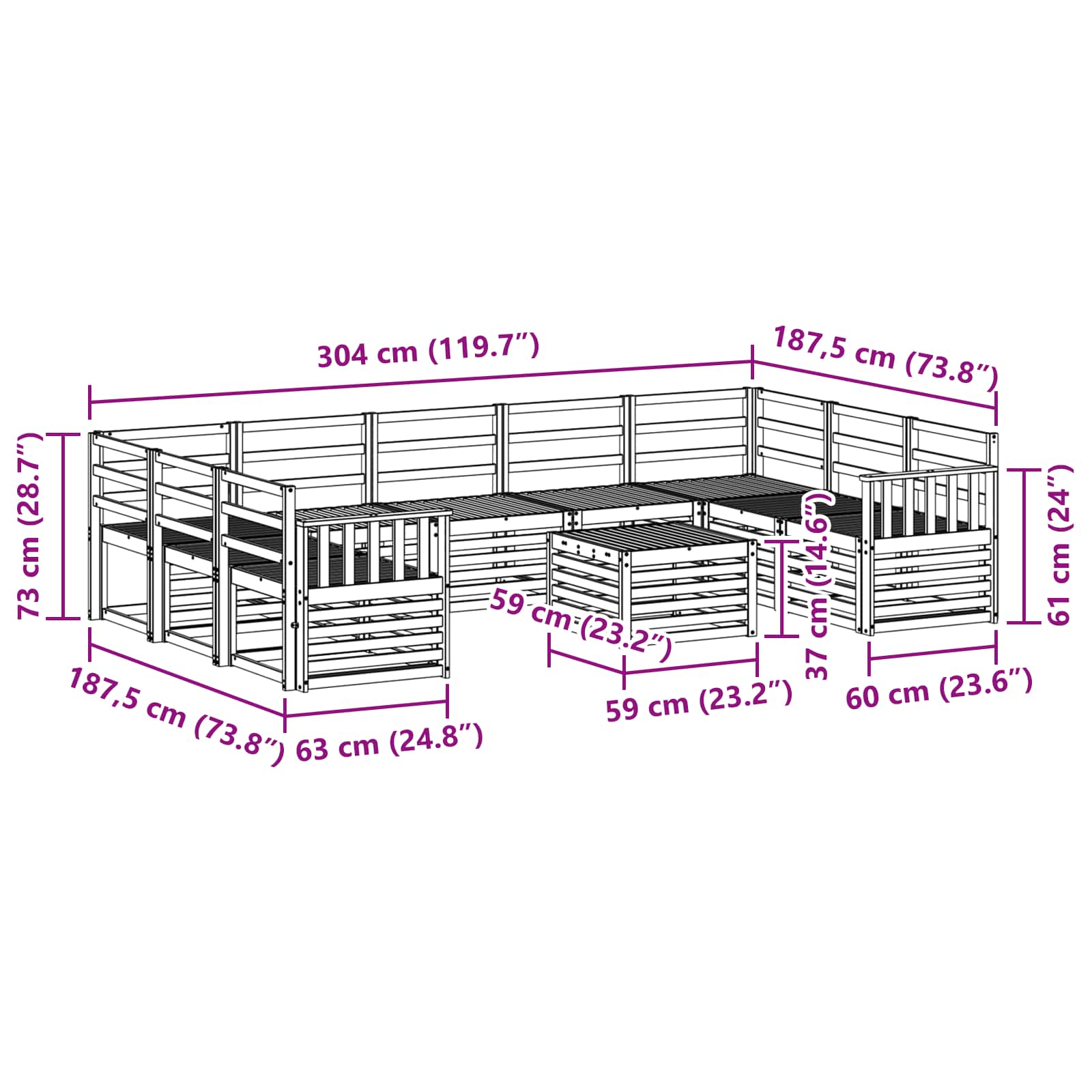 Set vanjskih sofa 10 pcs Bijela 59 x 59 x 37 cm