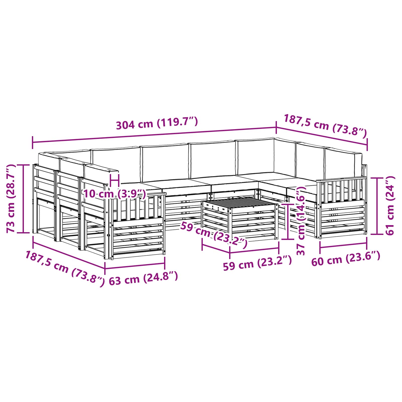 Set vanjskih sofa 8 pcs Bijela i Antracit 59 x 59 x 37 cm
