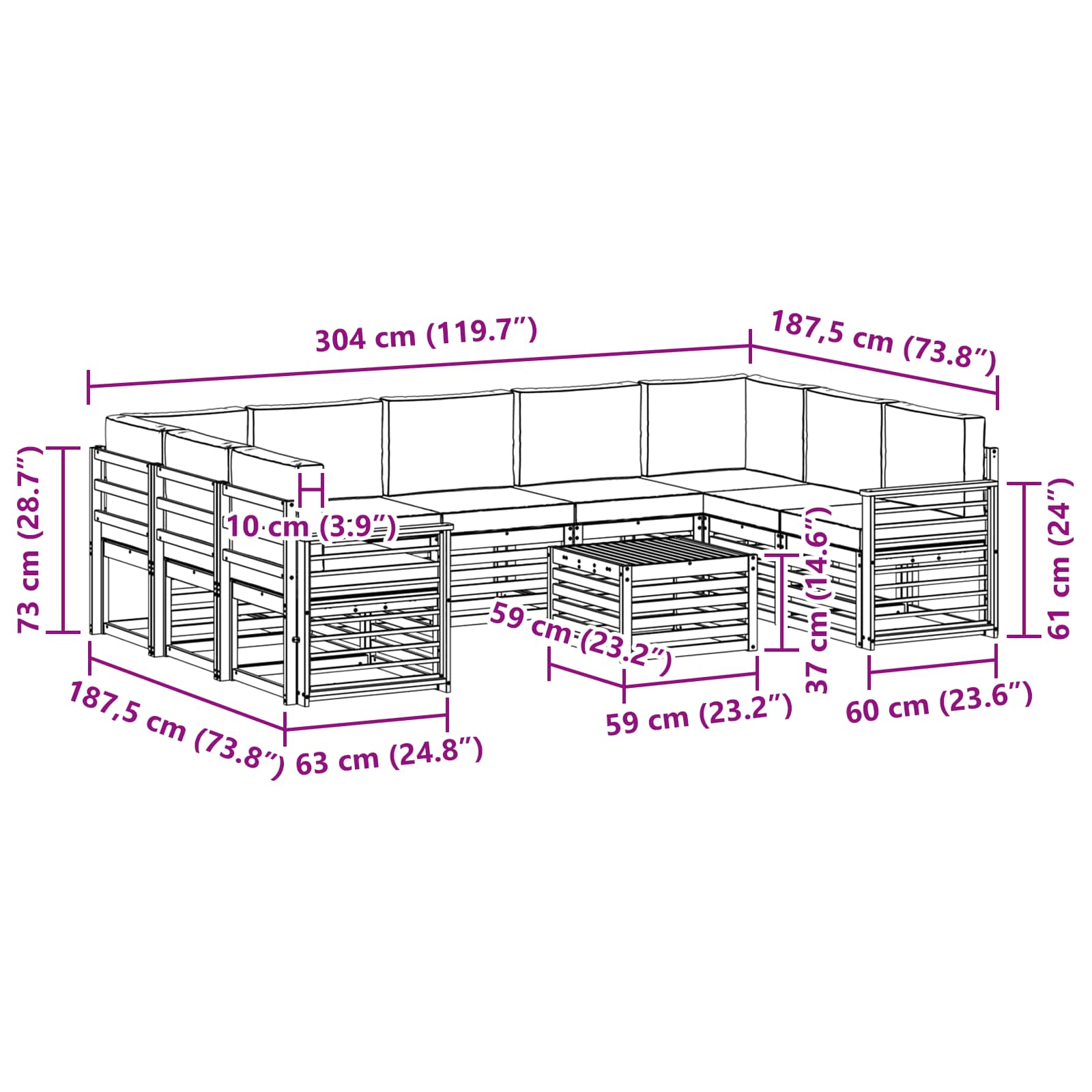 Setovi sofa 10 pcs Bijela i bež 59 x 59 x 37 cm Poliester