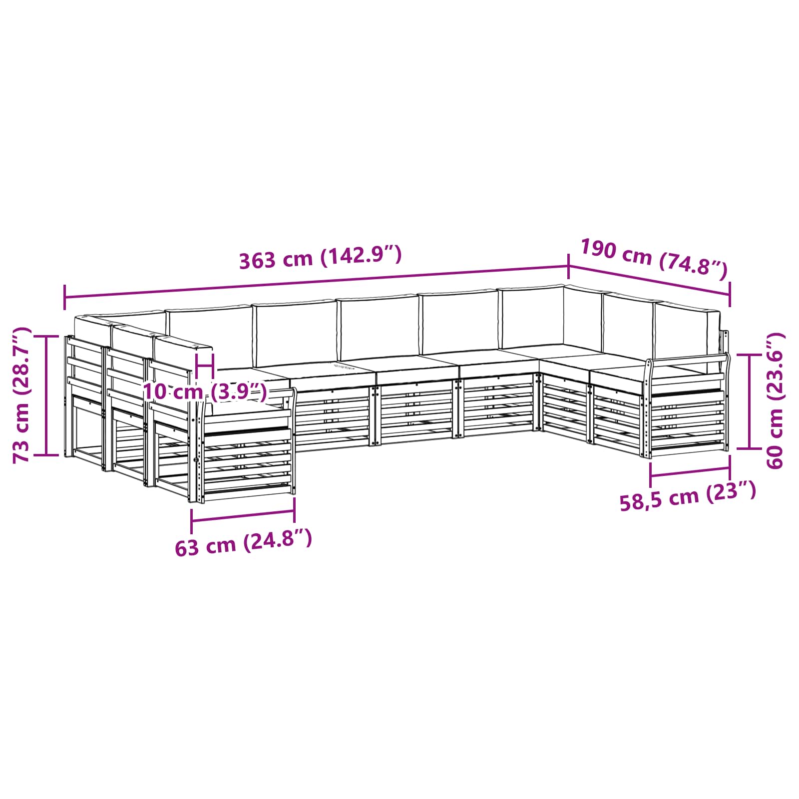 Set vanjskih sofa 10 pcs Bijela i svjetlosiva 363 x 190 x 73 cm