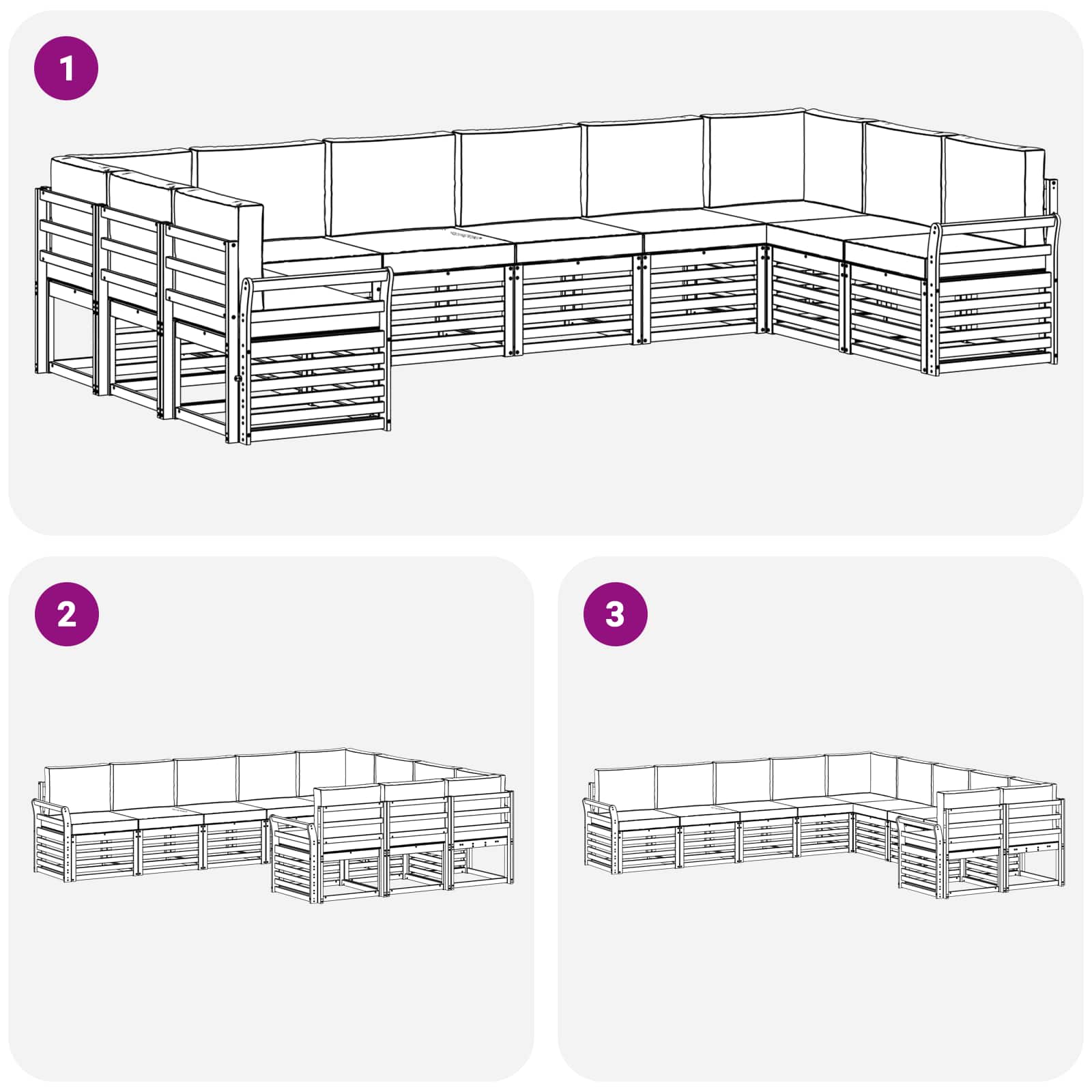 Set vanjskih sofa 10 pcs Bijela i svjetlosiva 363 x 190 x 73 cm