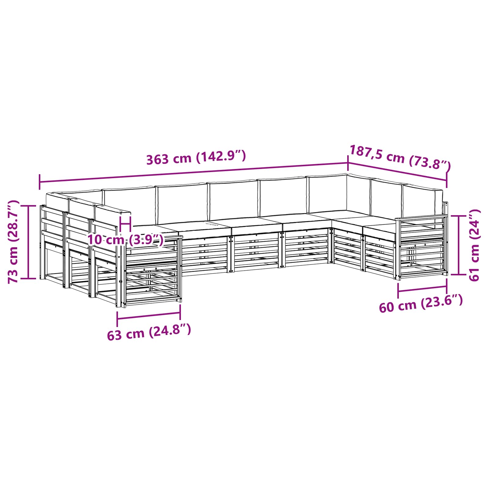 Sekcijska garnitura 10 pcs Bijela i bež 363 x 187,5 x 73 cm