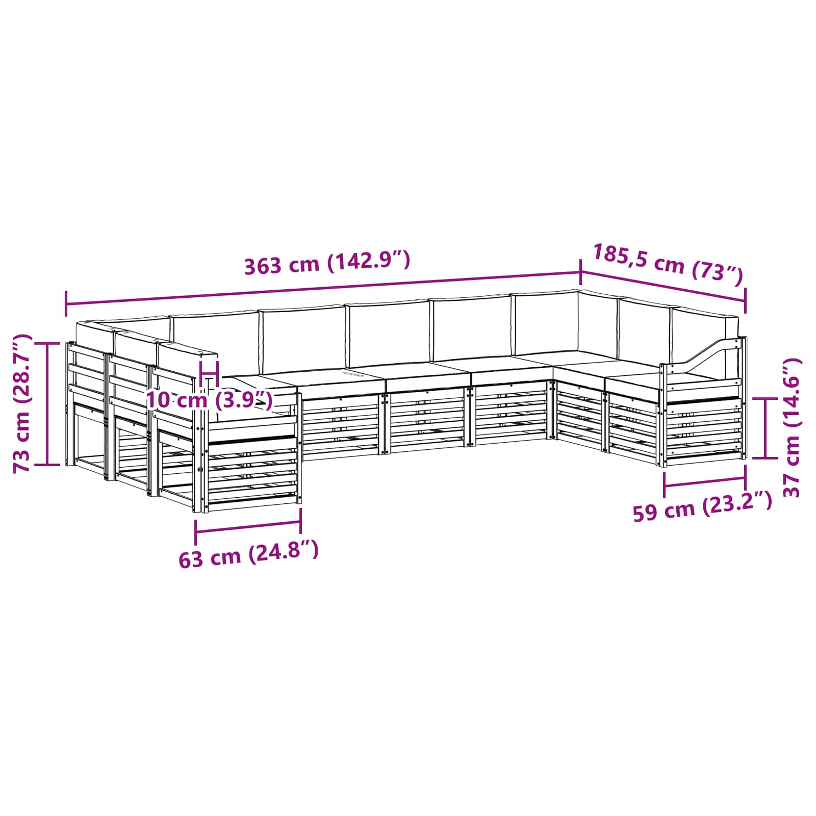 Sekcijska garnitura 10 pcs Bijela i bež 363 x 185,5 x 73 cm