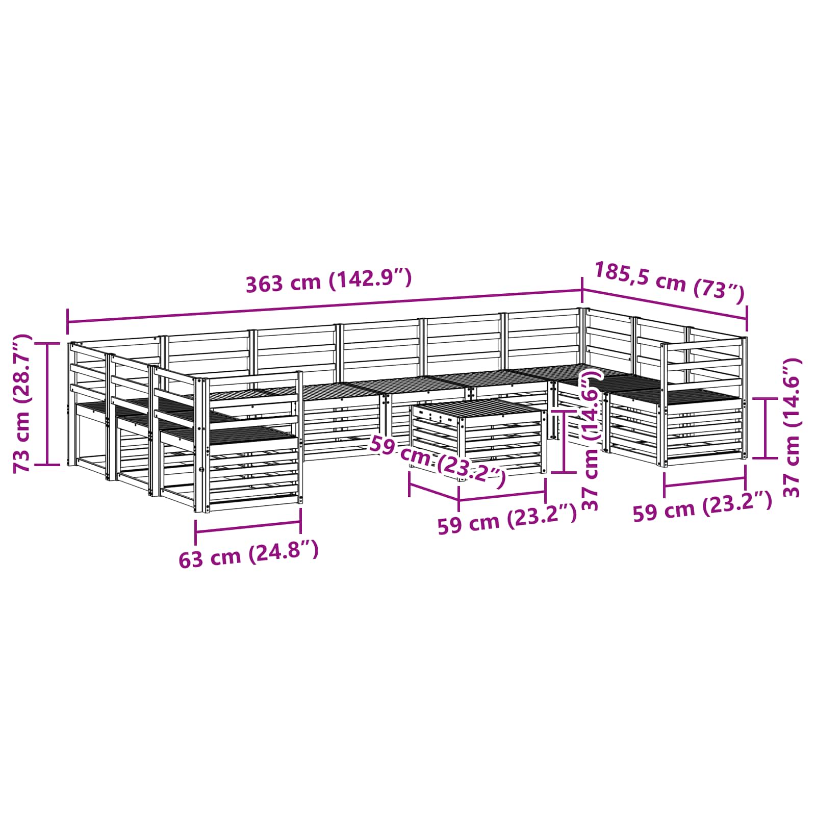 Set vanjskih sofa 11 pcs Bijela 59 x 59 x 37 cm
