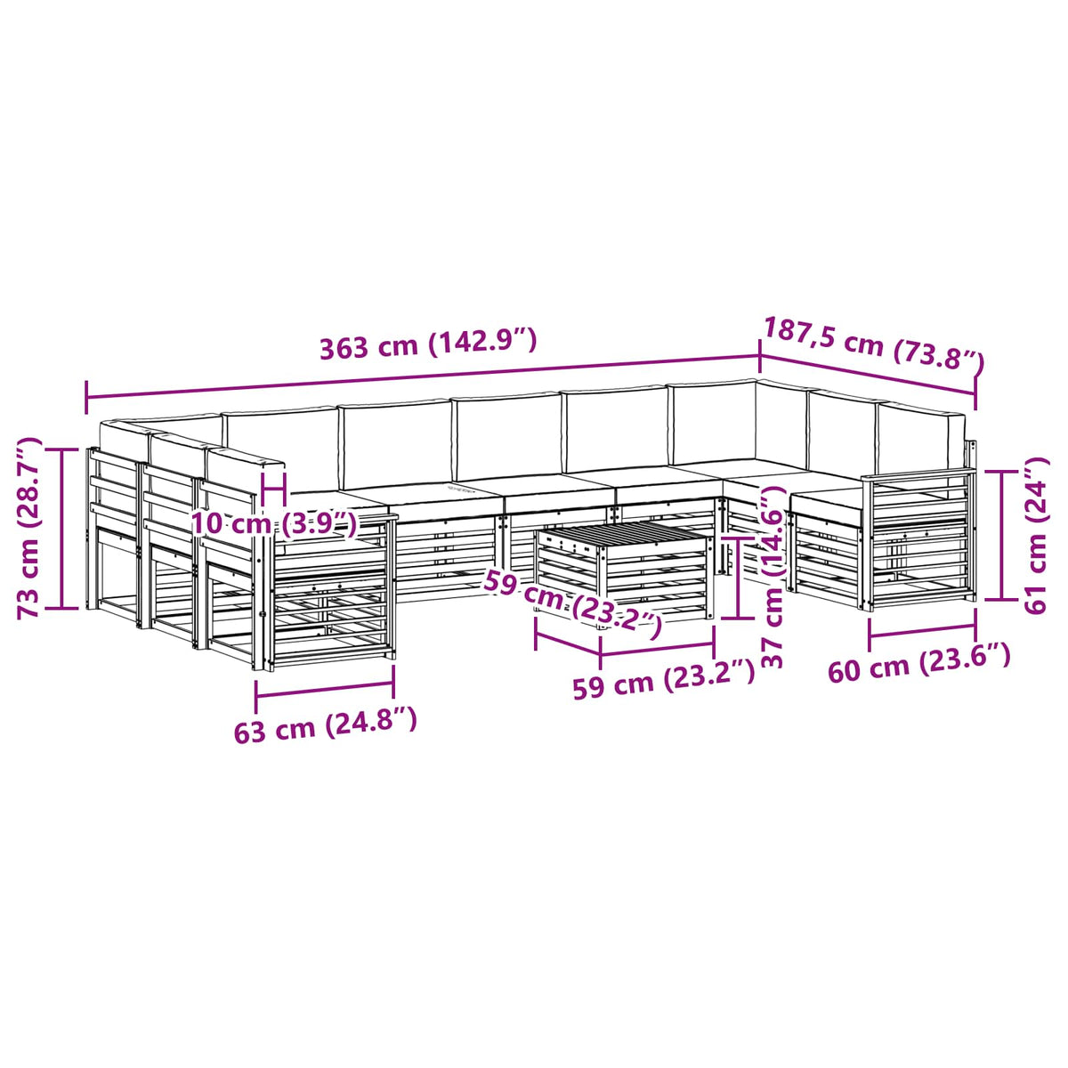 Set vanjskih sofa 8 kom. Bijela i Antracit Poliester