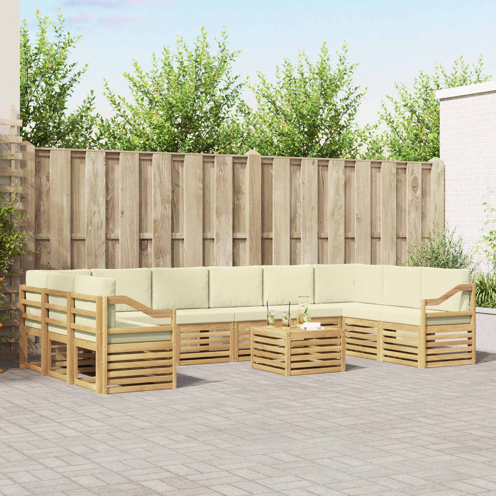 Set vanjskih sofa s jastukom 11 pcs Bijela i krem Poliester