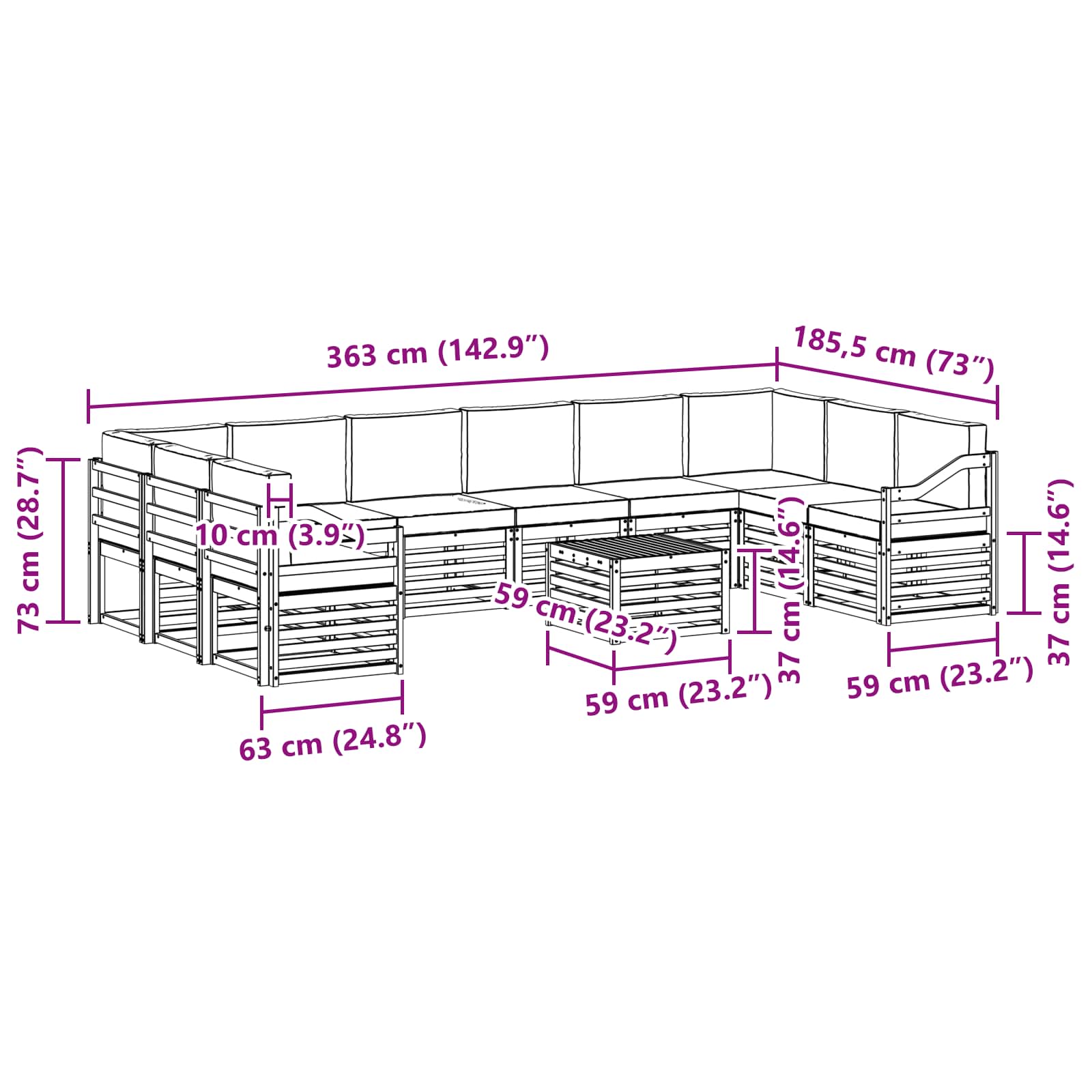 Set vanjskih sofa 8 pcs Bijela i Antracit 59 x 59 x 37 cm